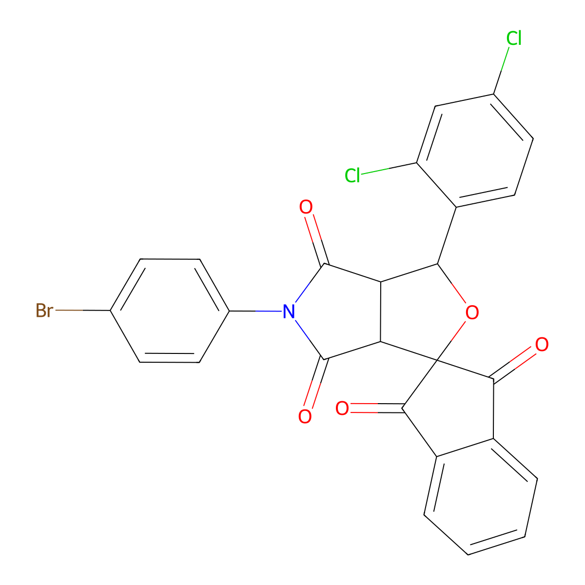 5-(4-bromophenyl)-1-(2,4-dichlorophenyl)spiro[3a,6a-dihydro-1H-furo[3,4-c]pyrrole-3,2'-indene]-1',3',4,6-tetrone molecular structure, CAS 5848-07-7