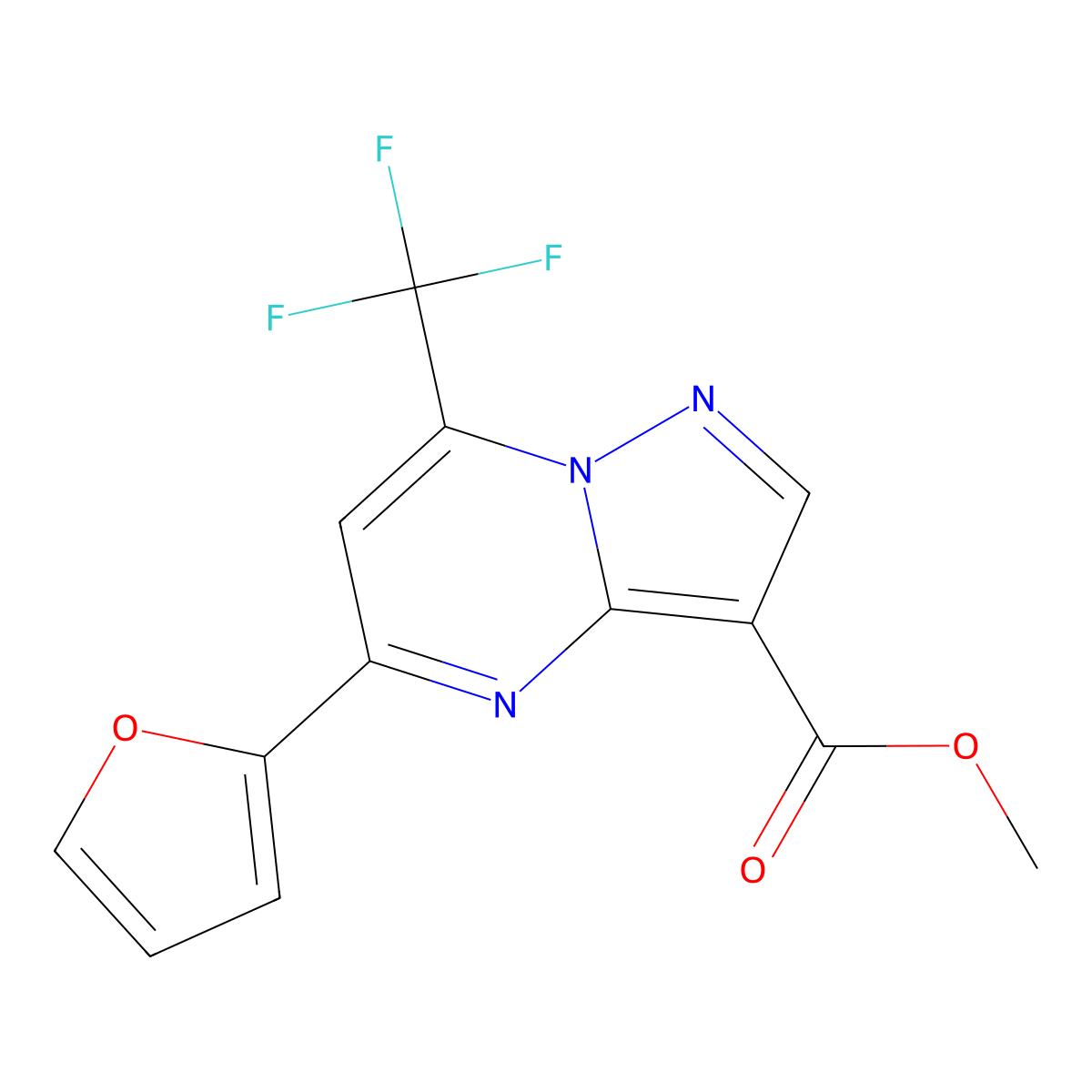 Methyl 5-(2-furyl)-7-(trifluoromethyl)pyrazolo[1,5-a]pyrimidine-3-carboxylate molecular structure, CAS 5848-40-8