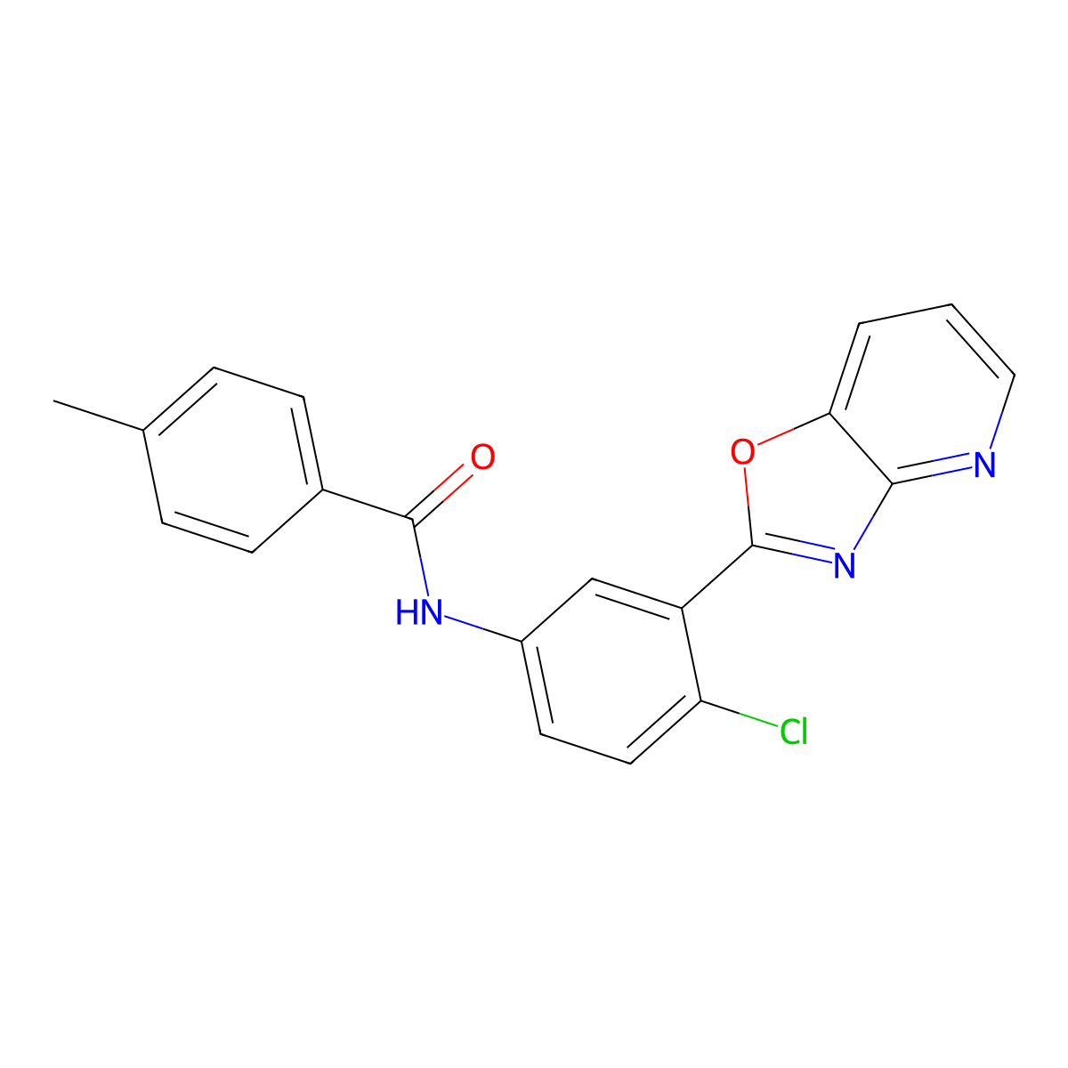 N-[4-chloro-3-([1,3]oxazolo[4,5-b]pyridin-2-yl)phenyl]-4-methylbenzamide molecular structure, CAS 5848-68-0
