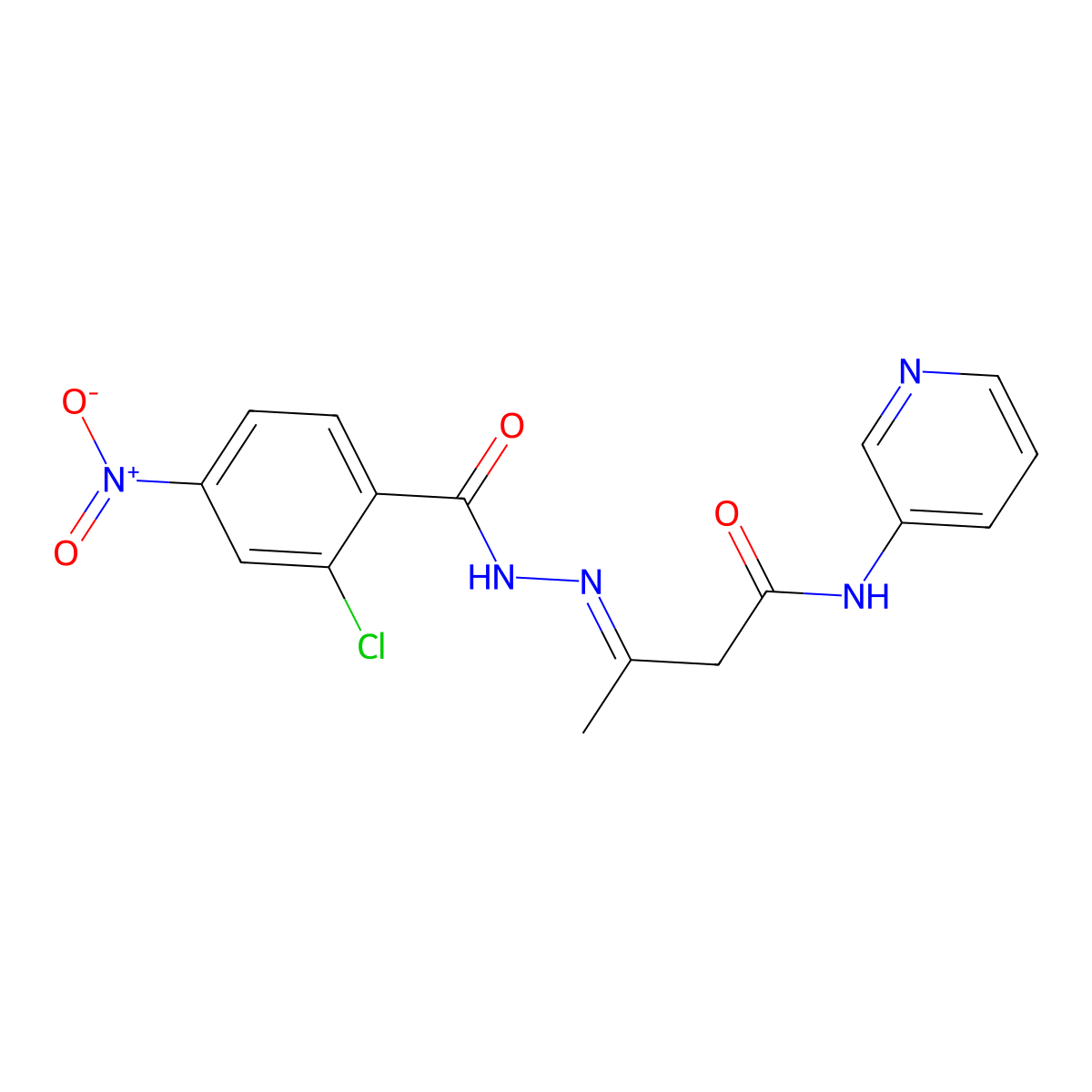 3-[2-(2-Chloro-4-nitrobenzoyl)hydrazinylidene]-N-(pyridin-3-yl)butanamide molecular structure, CAS 5848-88-4