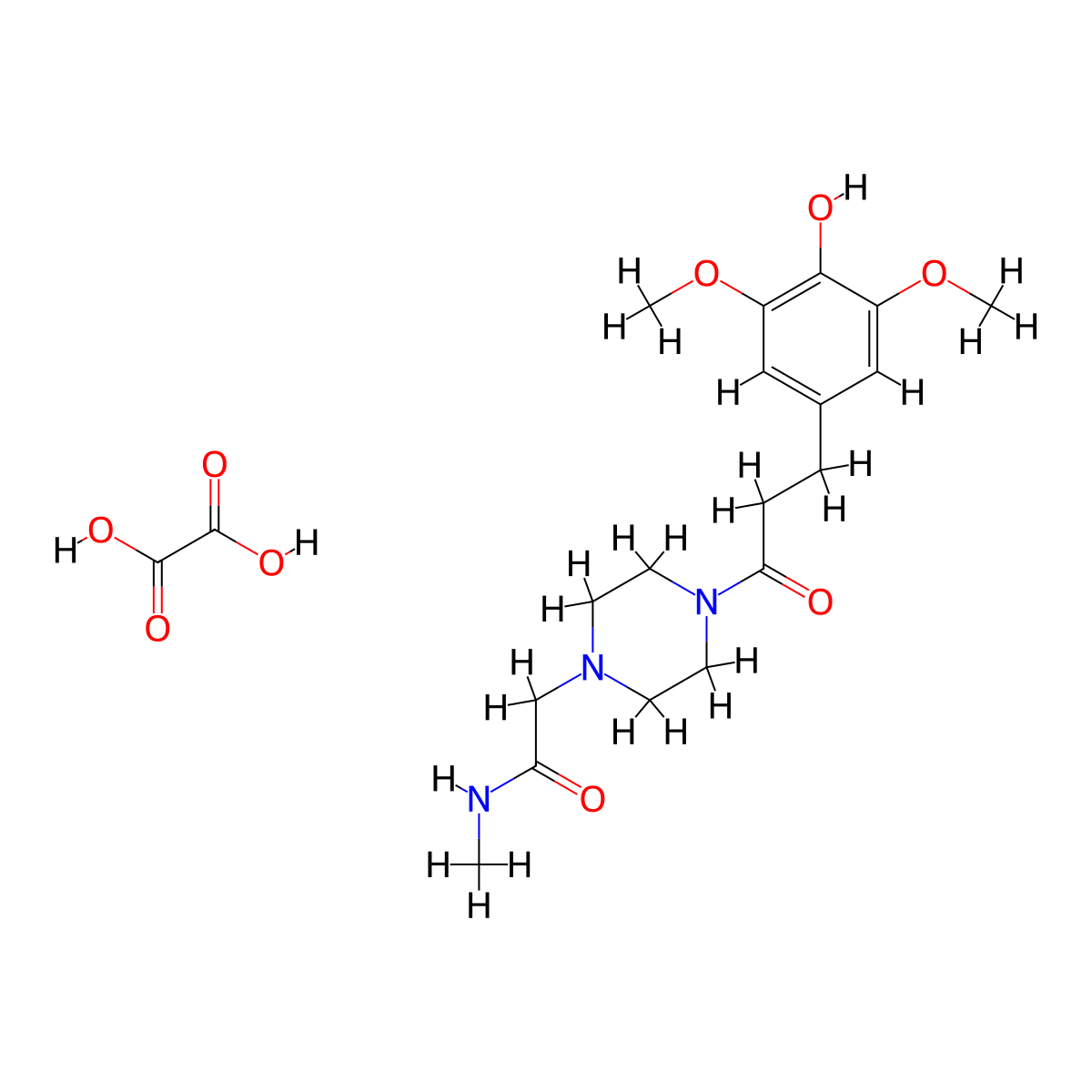 1-Piperazineacetamide, 4-((3,5-dimethoxy-4-hydroxy)dihydrocinnamoyl)-N-methyl-, oxalate molecular structure, CAS 58493-17-7