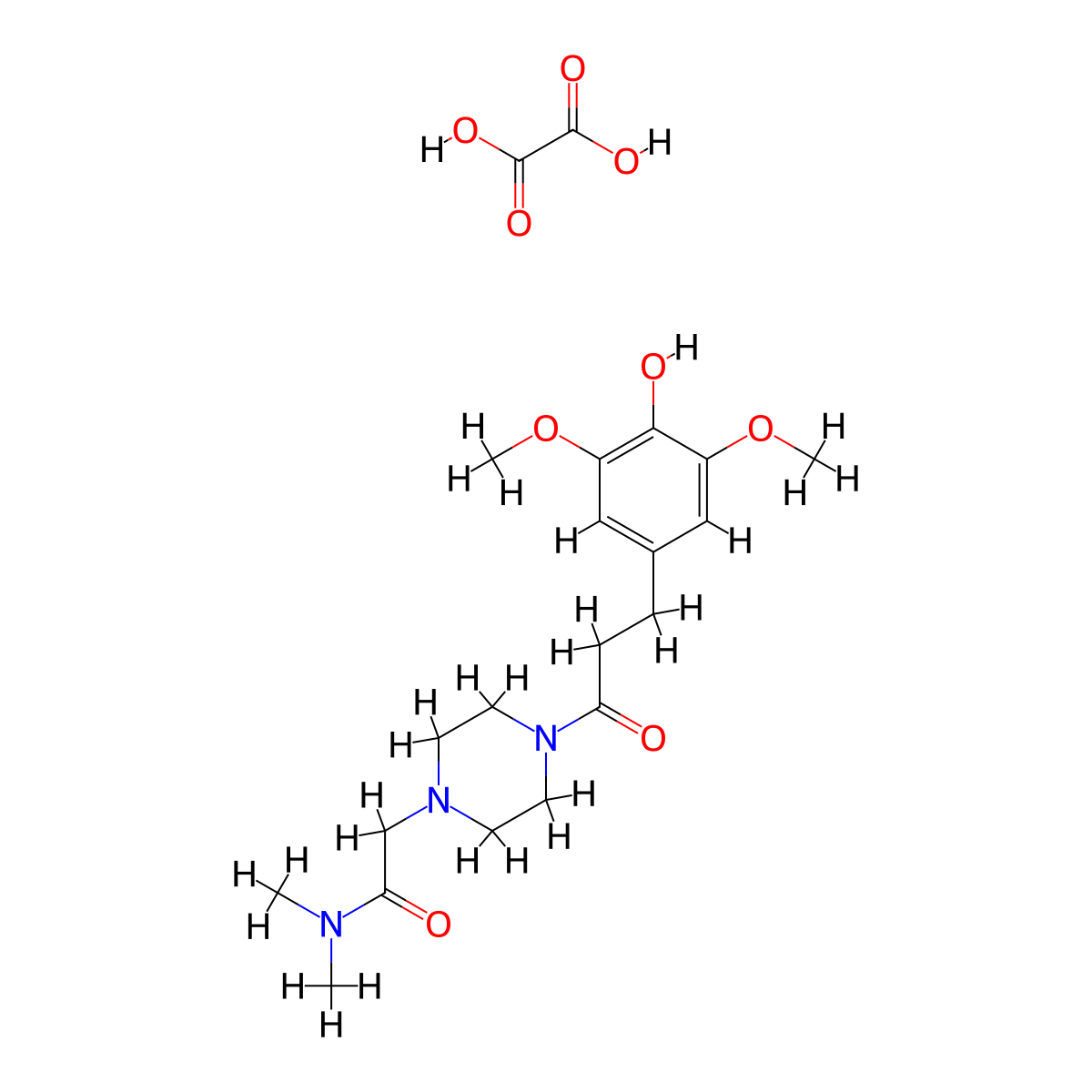 1-Piperazineacetamide, 4-((3,5-dimethoxy-4-hydroxy)dihydrocinnamoyl)-N,N-dimethyl-, oxalate molecular structure, CAS 58493-19-9
