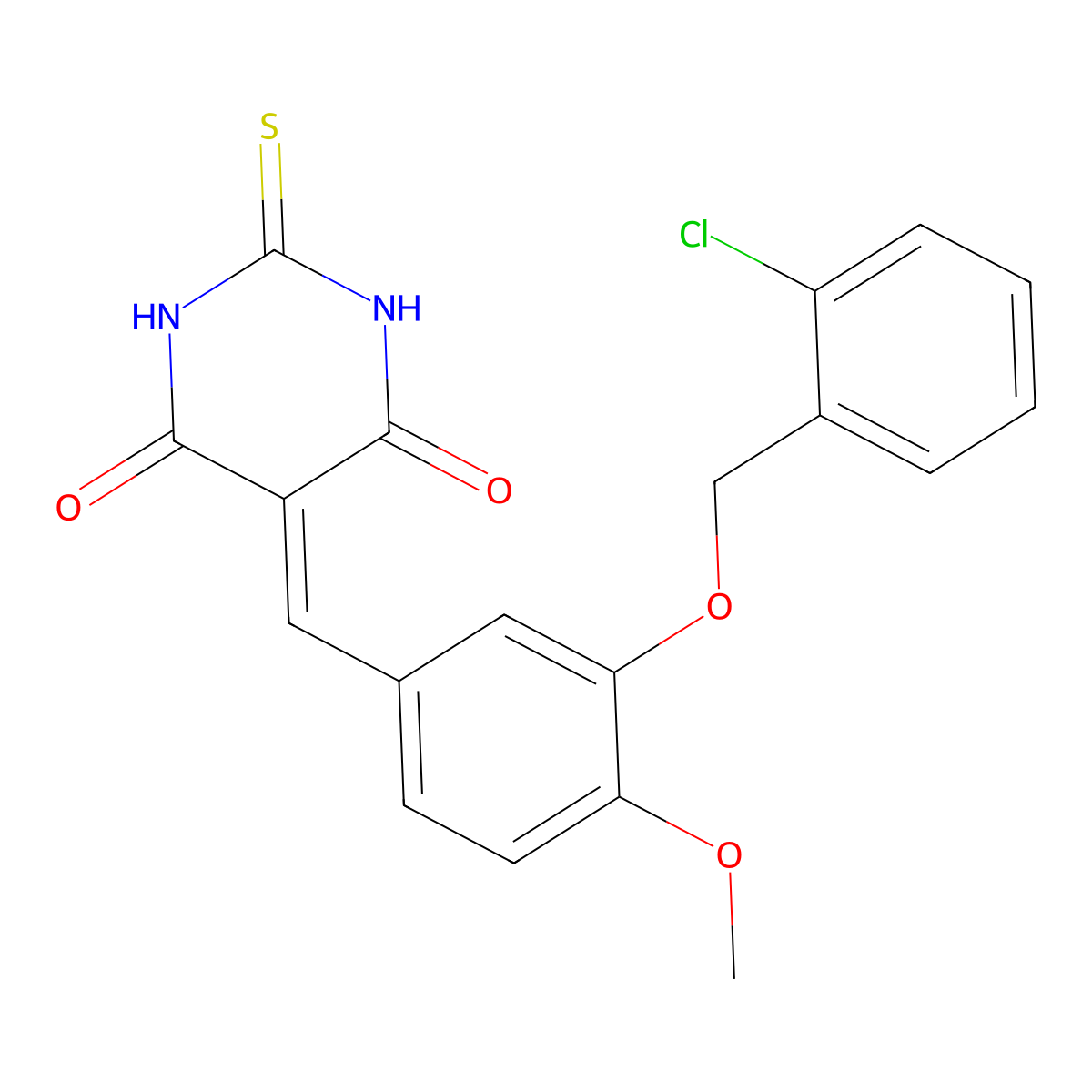 5-[[3-[(2-Chlorophenyl)methoxy]-4-methoxyphenyl]methylidene]-2-sulfanylidene-1,3-diazinane-4,6-dione molecular structure, CAS 5851-15-0