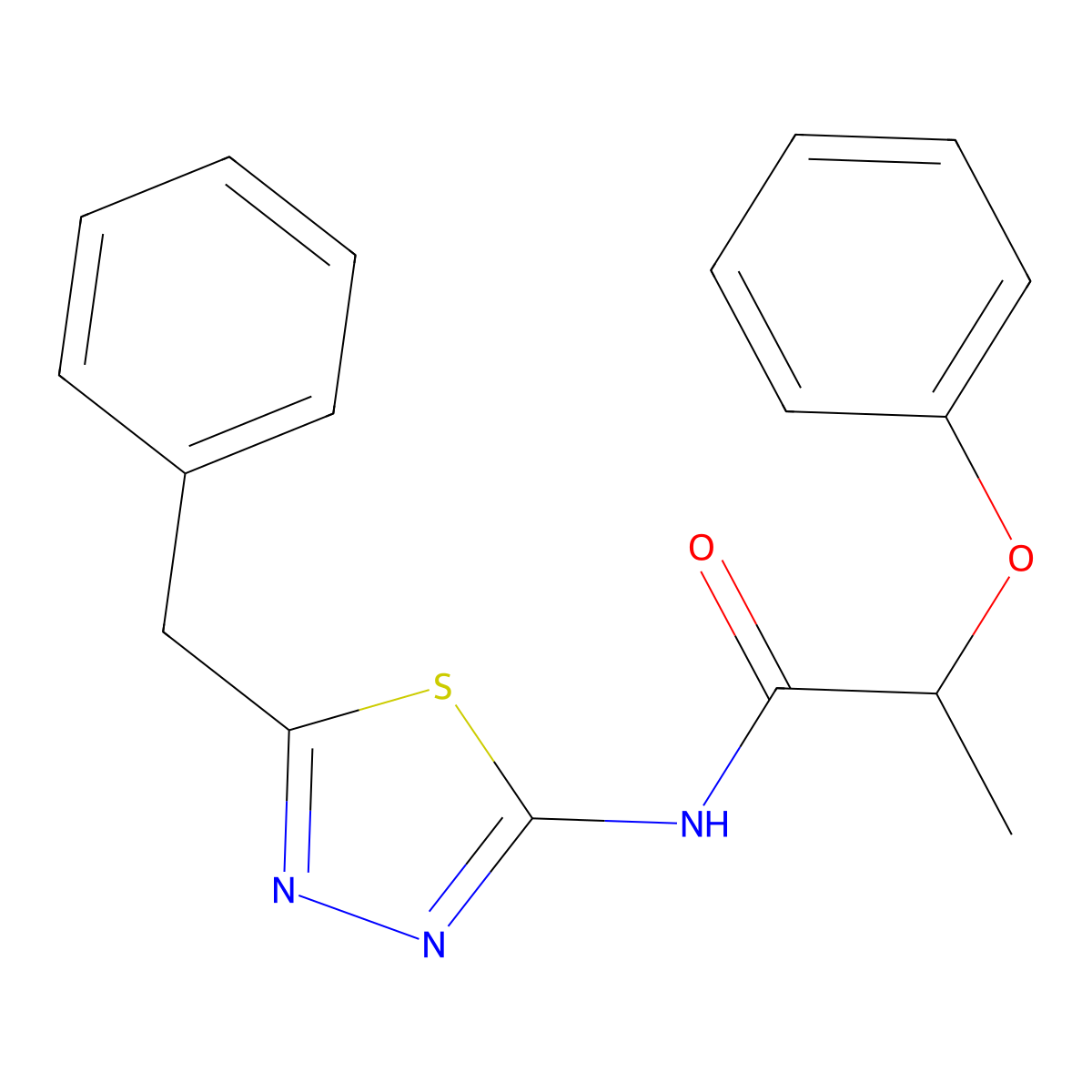 N-(5-benzyl-1,3,4-thiadiazol-2-yl)-2-phenoxypropanamide molecular structure, CAS 5851-27-4