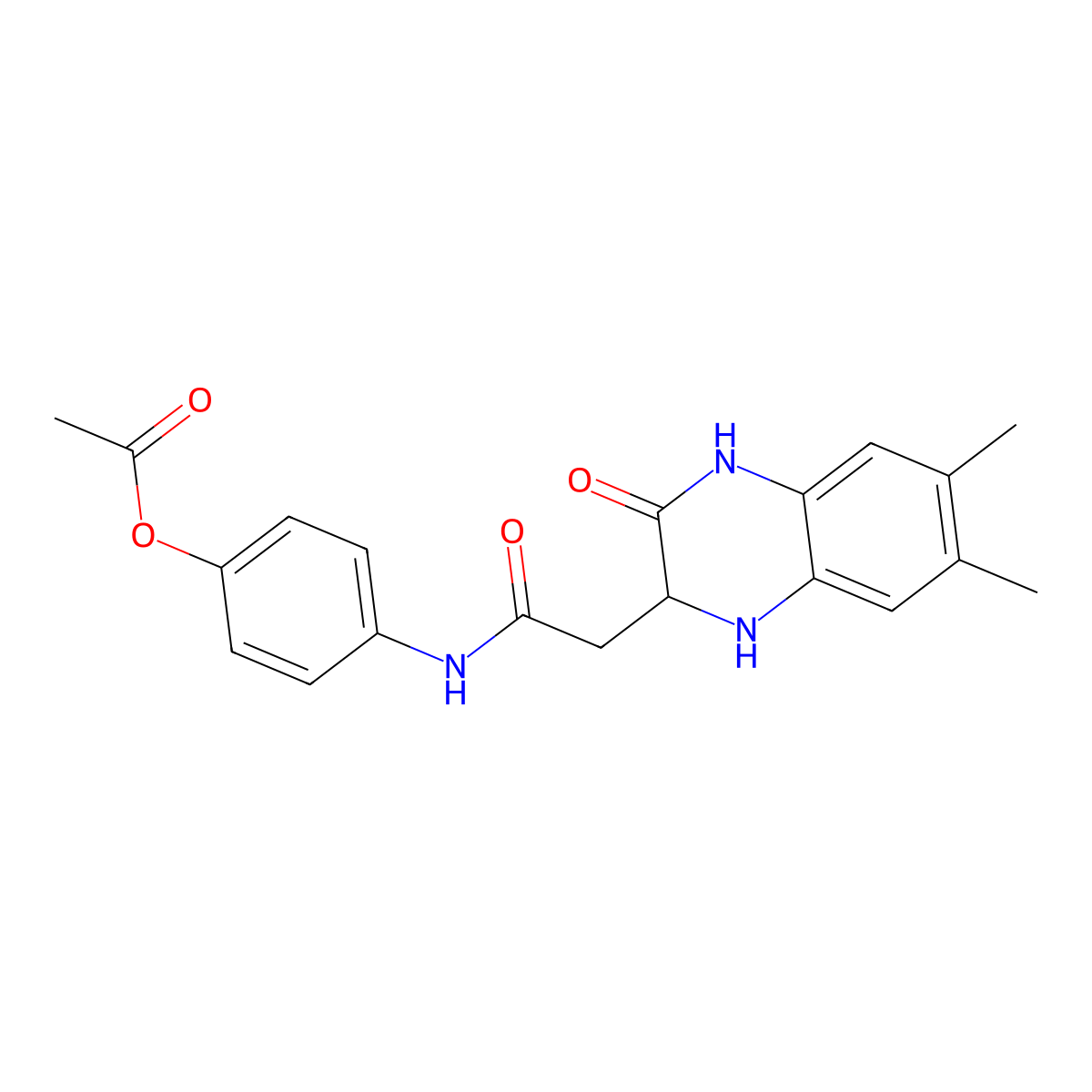 4-{[(6,7-Dimethyl-3-oxo-1,2,3,4-tetrahydroquinoxalin-2-yl)acetyl]amino}phenyl acetate molecular structure, CAS 5851-77-4