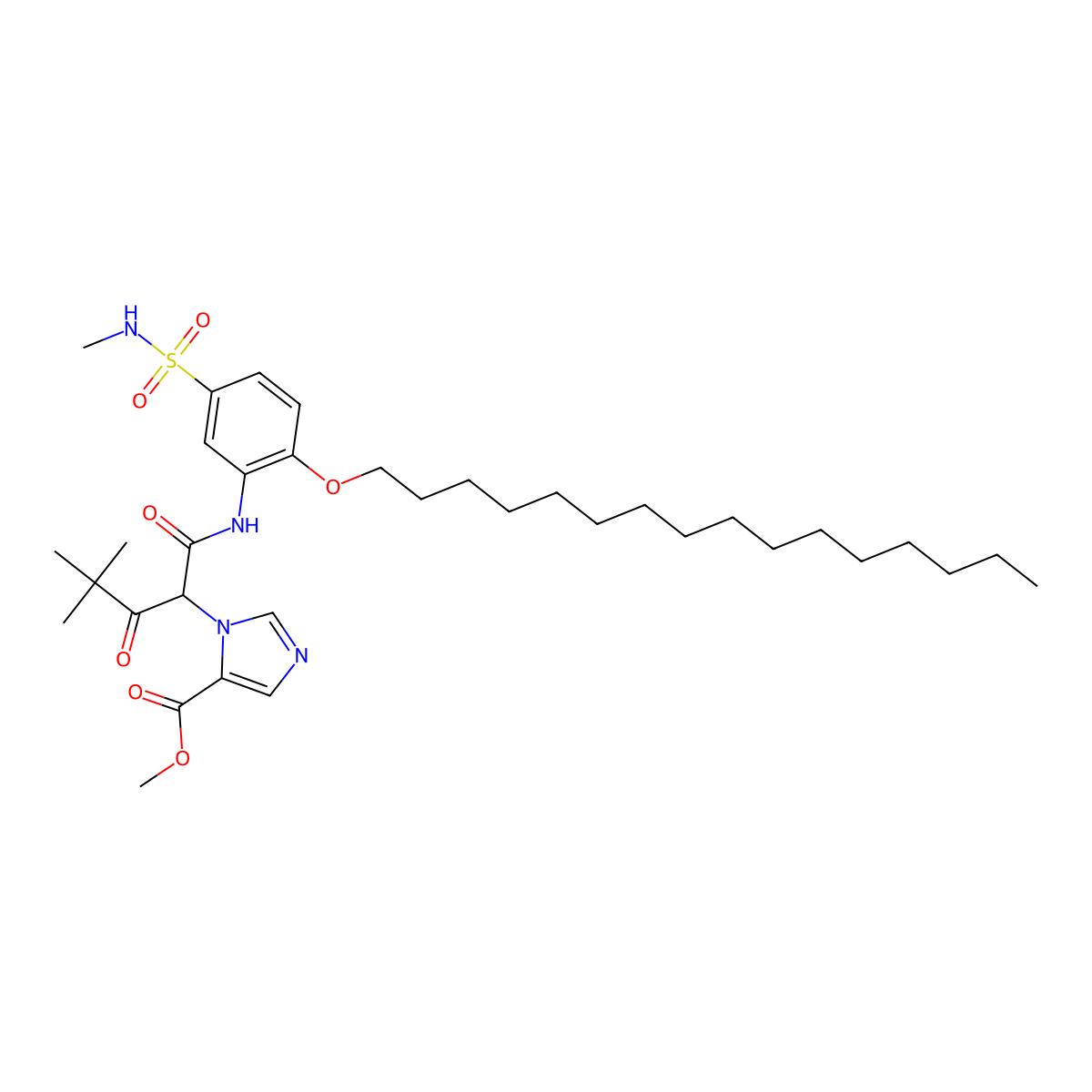 Methyl 1-(1-(((2-(hexadecyloxy)-5-((methylamino)sulphonyl)phenyl)amino)carbonyl)-3,3-dimethyl-2-oxobutyl)-1H-imidazole-5-carboxylate molecular structure, CAS 58517-90-1