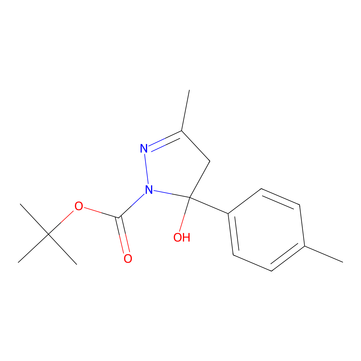 tert-butyl 5-hydroxy-3-methyl-5-(4-methylphenyl)-4H-pyrazole-1-carboxylate molecular structure, CAS 5852-36-8