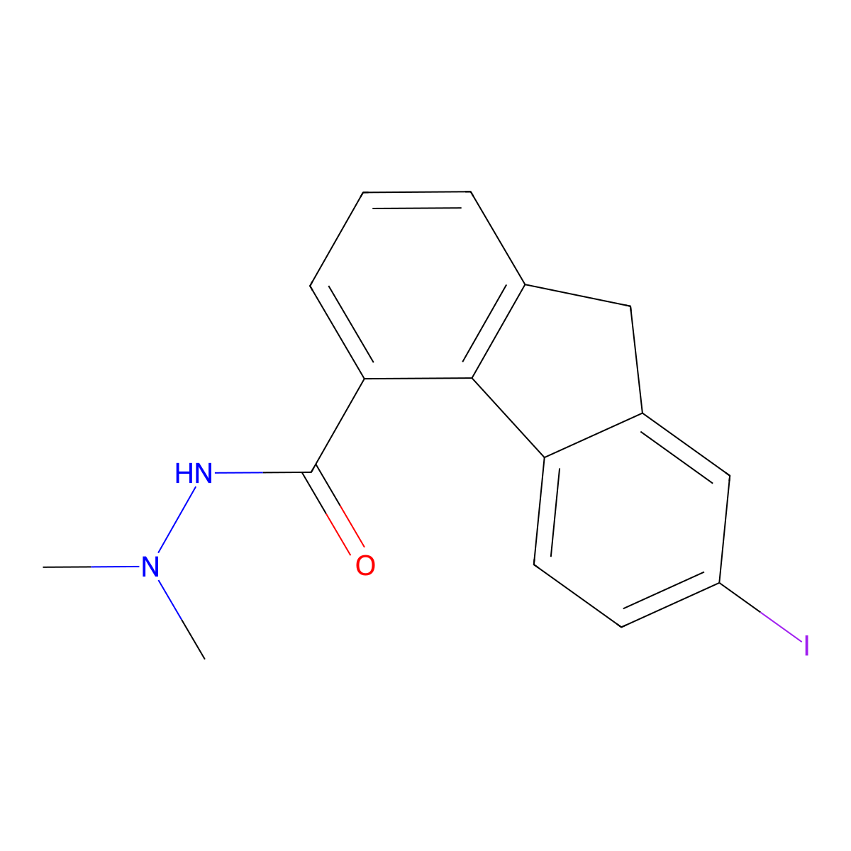 7-iodo-N',N'-dimethyl-9H-fluorene-4-carbohydrazide molecular structure, CAS 5853-09-8