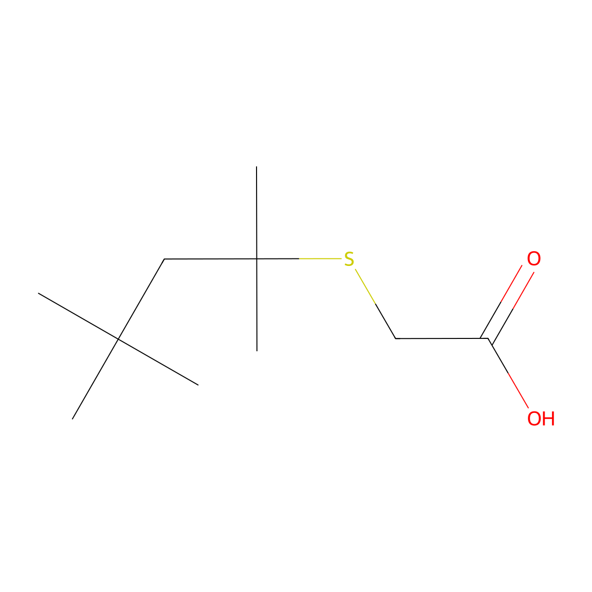 ((1,1,3,3-Tetramethylbutyl)thio)acetic acid molecular structure, CAS 58537-61-4