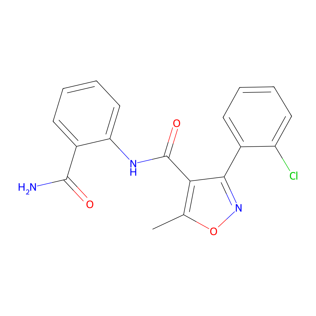 N-(2-carbamoylphenyl)-3-(2-chlorophenyl)-5-methyl-1,2-oxazole-4-carboxamide molecular structure, CAS 5854-46-6