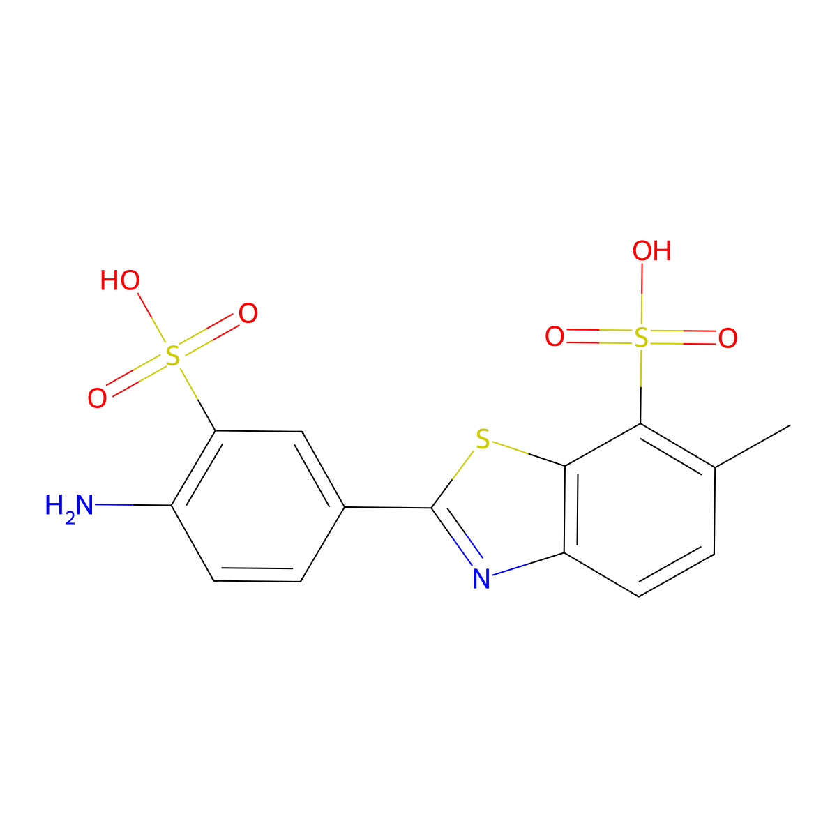 2-(4-Amino-3-sulfophenyl)-6-methyl-7-benzothiazolesulfonic acid molecular structure, CAS 5855-98-1