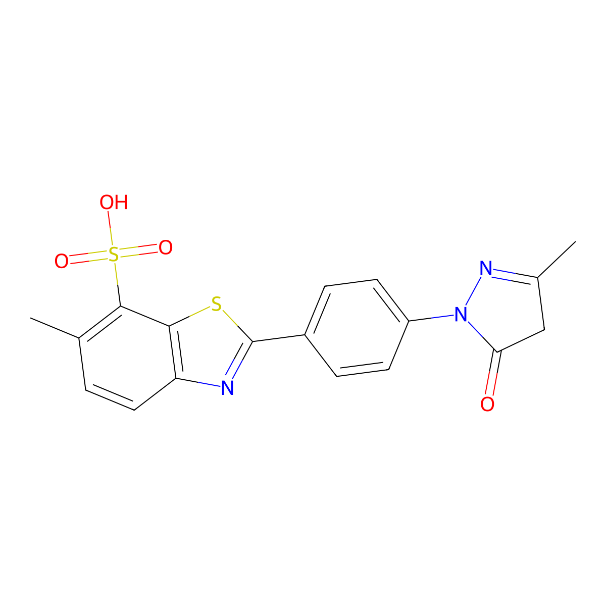 2-(4-(4,5-Dihydro-3-methyl-5-oxo-1H-pyrazol-1-yl)phenyl)-6-methylbenzothiazole-7-sulphonic acid molecular structure, CAS 5855-99-2