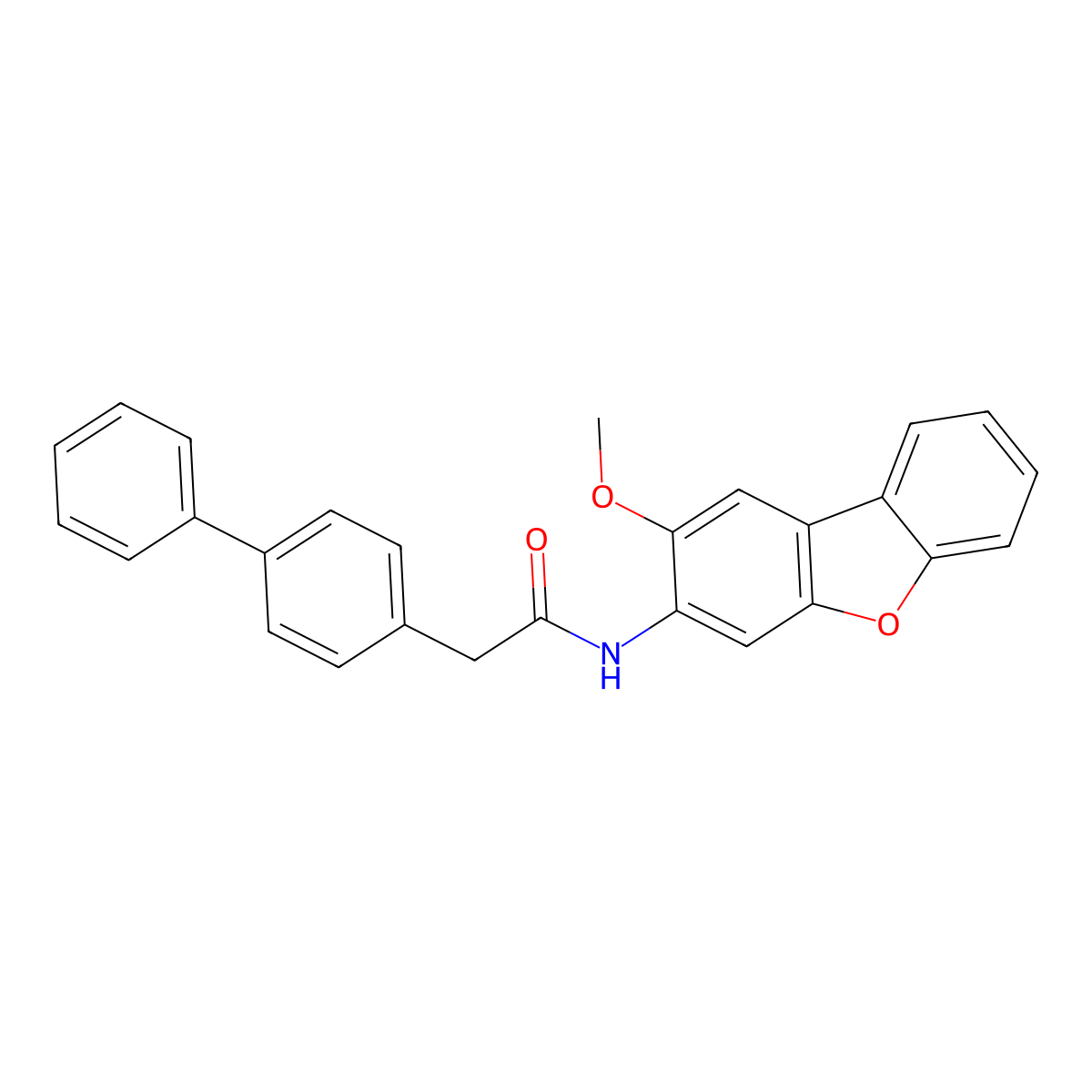 2-Biphenyl-4-YL-N-(2-methoxydibenzo[B,D]furan-3-YL)acetamide molecular structure, CAS 585518-48-5