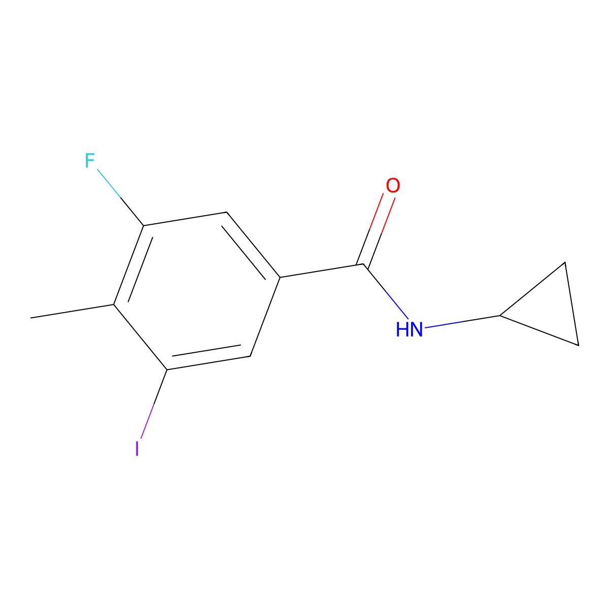 N-cyclopropyl-3-fluoro-5-iodo-4-methylbenzamide molecular structure, CAS 585544-31-6