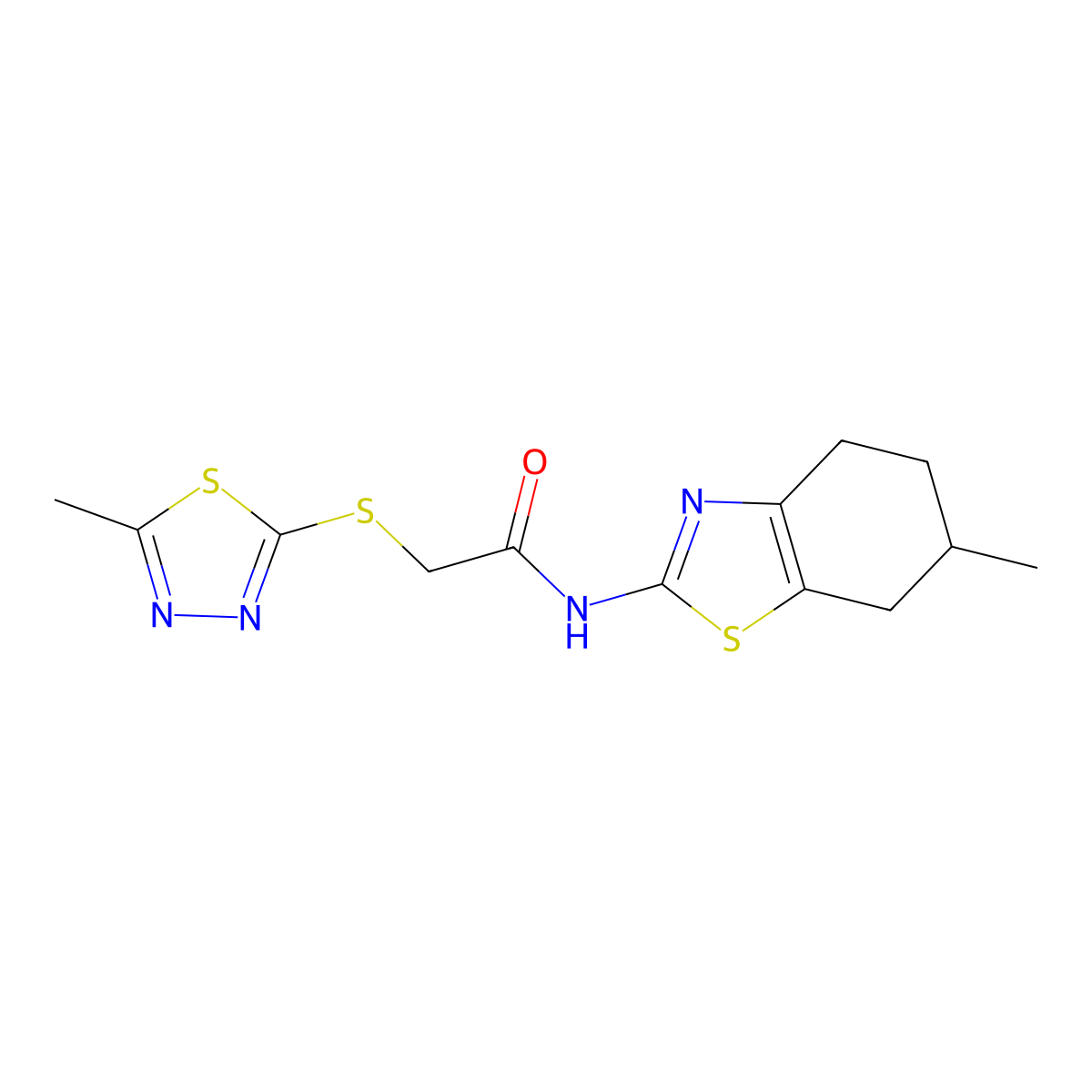 N-(6-methyl-4,5,6,7-tetrahydro-1,3-benzothiazol-2-yl)-2-[(5-methyl-1,3,4-thiadiazol-2-yl)sulfanyl]acetamide molecular structure, CAS 585548-79-4