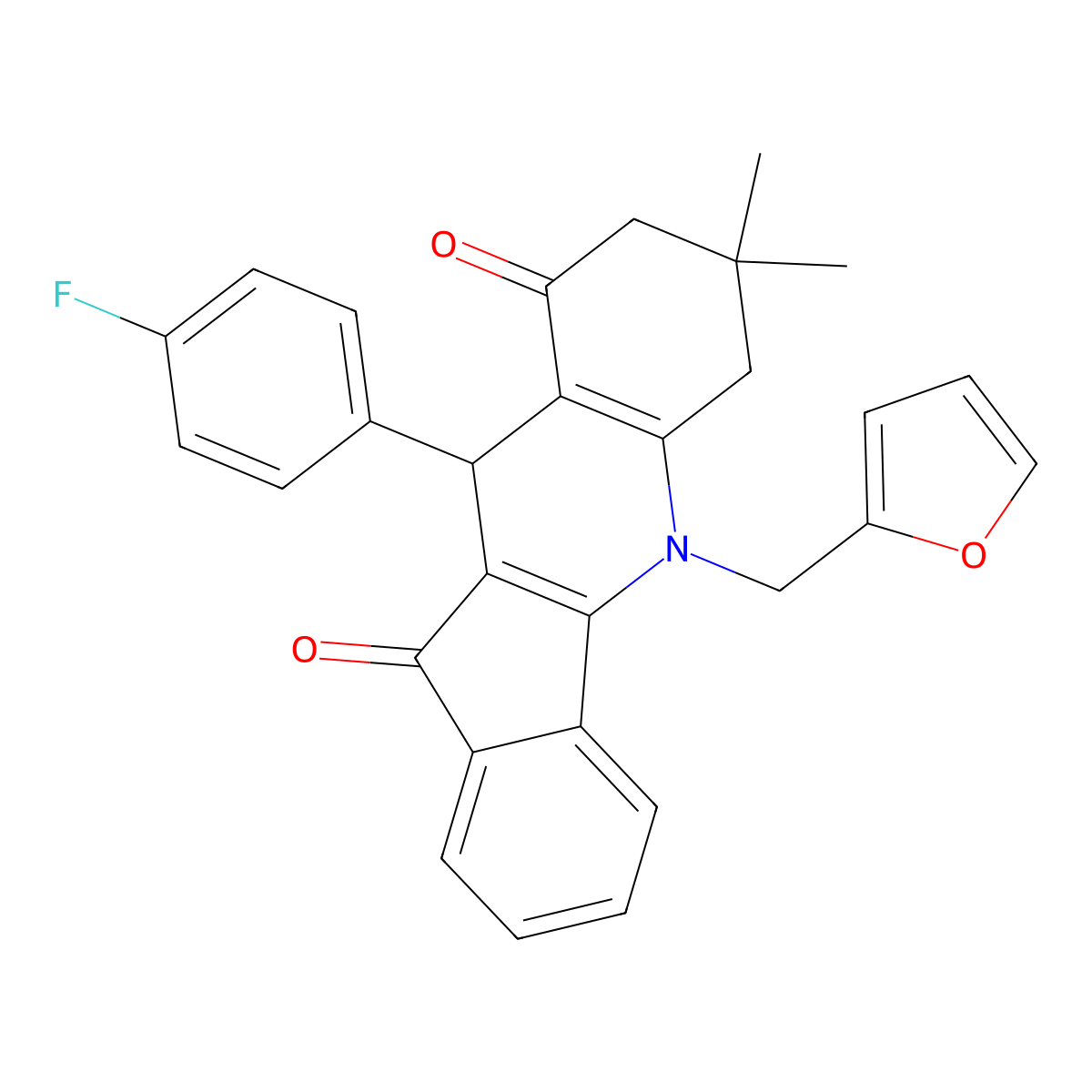 10-(4-fluorophenyl)-5-(2-furylmethyl)-7,7-dimethyl-6,7,8,10-tetrahydro-5H-indeno[1,2-b]quinoline-9,11-dione molecular structure, CAS 585548-97-6