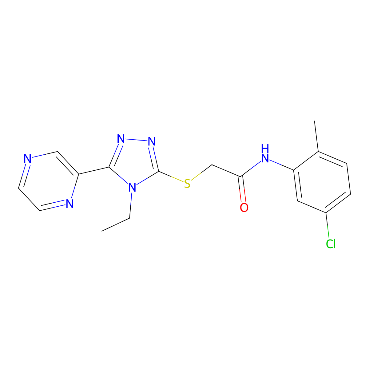 N-(5-Chloro-2-methylphenyl)-2-{[4-ethyl-5-(2-pyrazinyl)-4H-1,2,4-triazol-3-YL]sulfanyl}acetamide molecular structure, CAS 585549-43-5