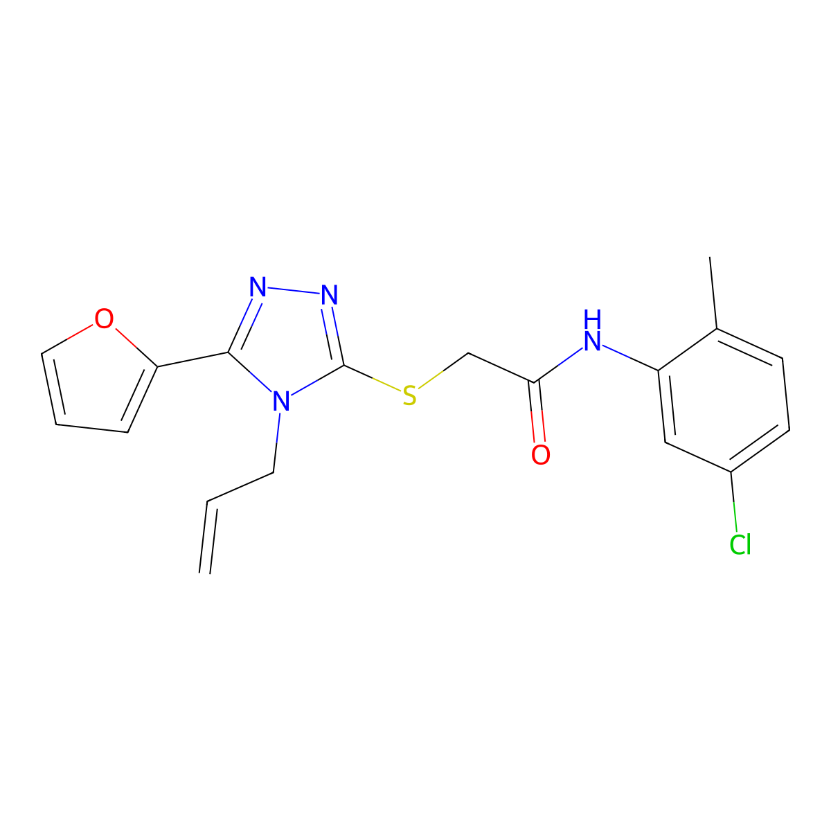N-(5-chloro-2-methylphenyl)-2-{[5-(furan-2-yl)-4-(prop-2-en-1-yl)-4H-1,2,4-triazol-3-yl]sulfanyl}acetamide molecular structure, CAS 585549-64-0