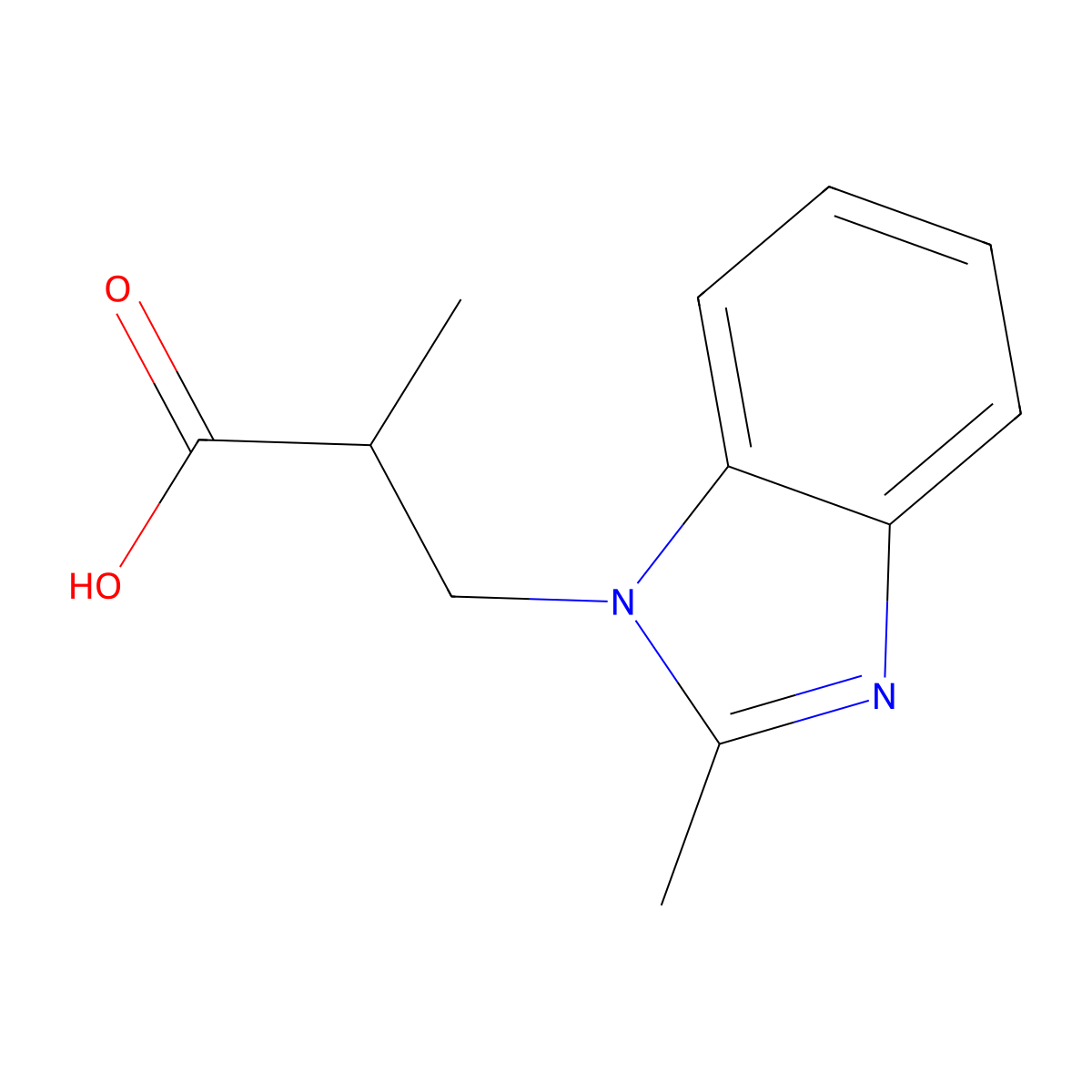 2-Methyl-3-(2-methyl-benzoimidazol-1-yl)-propionic acid molecular structure, CAS 58555-20-7