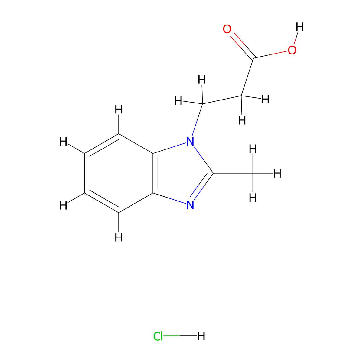 3-(2-methyl-1H-1,3-benzodiazol-1-yl)propanoic acid hydrochloride molecular structure, CAS 58555-22-9