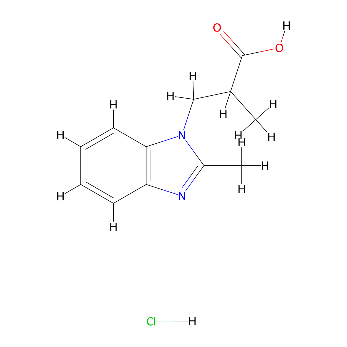 2-Methyl-3-(2-methyl-benzoimidazol-1-YL)-propionic acid hydrochloride molecular structure, CAS 58555-23-0