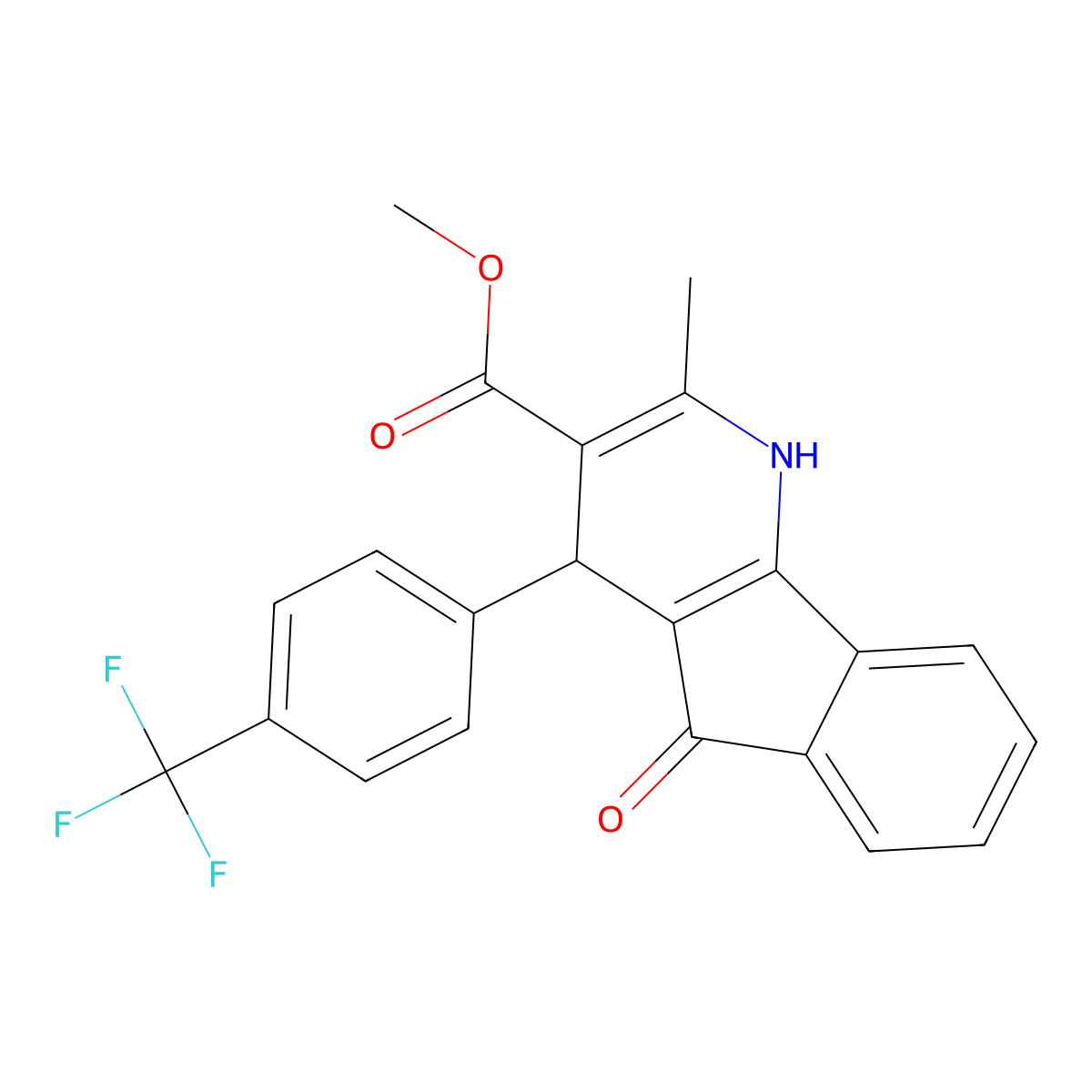 methyl 5-hydroxy-2-methyl-4-[4-(trifluoromethyl)phenyl]-4H-indeno[1,2-b]pyridine-3-carboxylate molecular structure, CAS 585550-00-1
