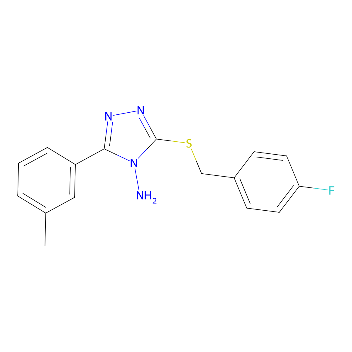 3-[(4-Fluorophenyl)methylthio]-5-(3-methylphenyl)-1,2,4-triazole-4-ylamine molecular structure, CAS 585550-27-2