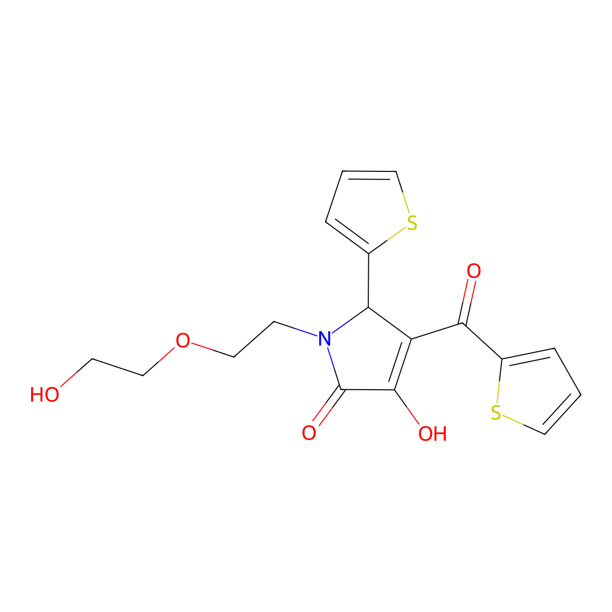 3-hydroxy-1-[2-(2-hydroxyethoxy)ethyl]-5-(2-thienyl)-4-(2-thienylcarbonyl)-1,5-dihydro-2H-pyrrol-2-one molecular structure, CAS 585550-32-9