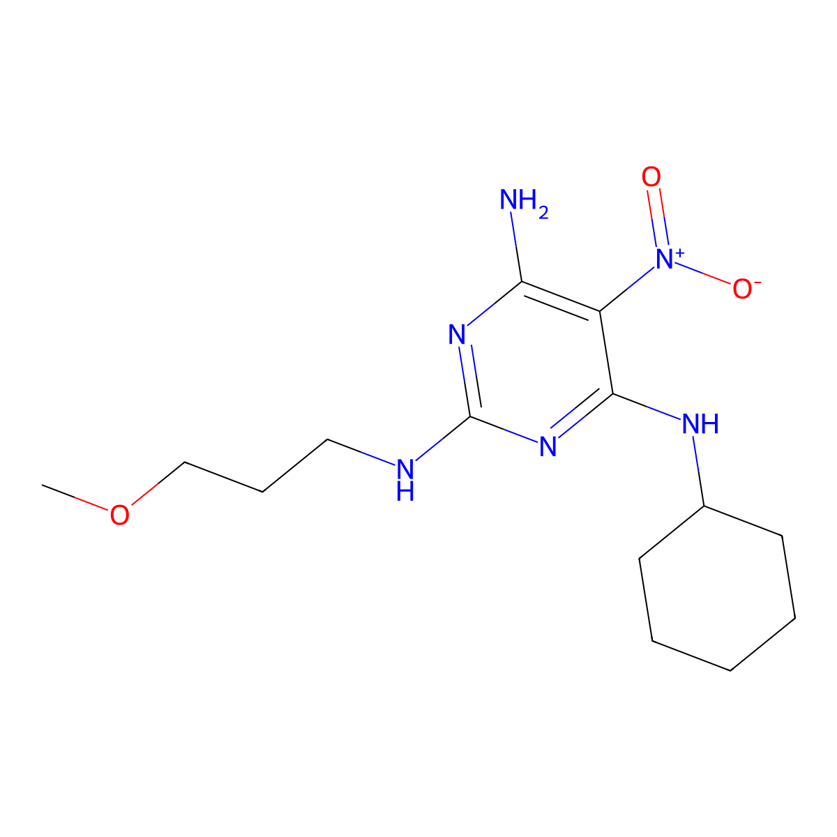 N4-cyclohexyl-N2-(3-methoxypropyl)-5-nitropyrimidine-2,4,6-triamine molecular structure, CAS 585550-55-6