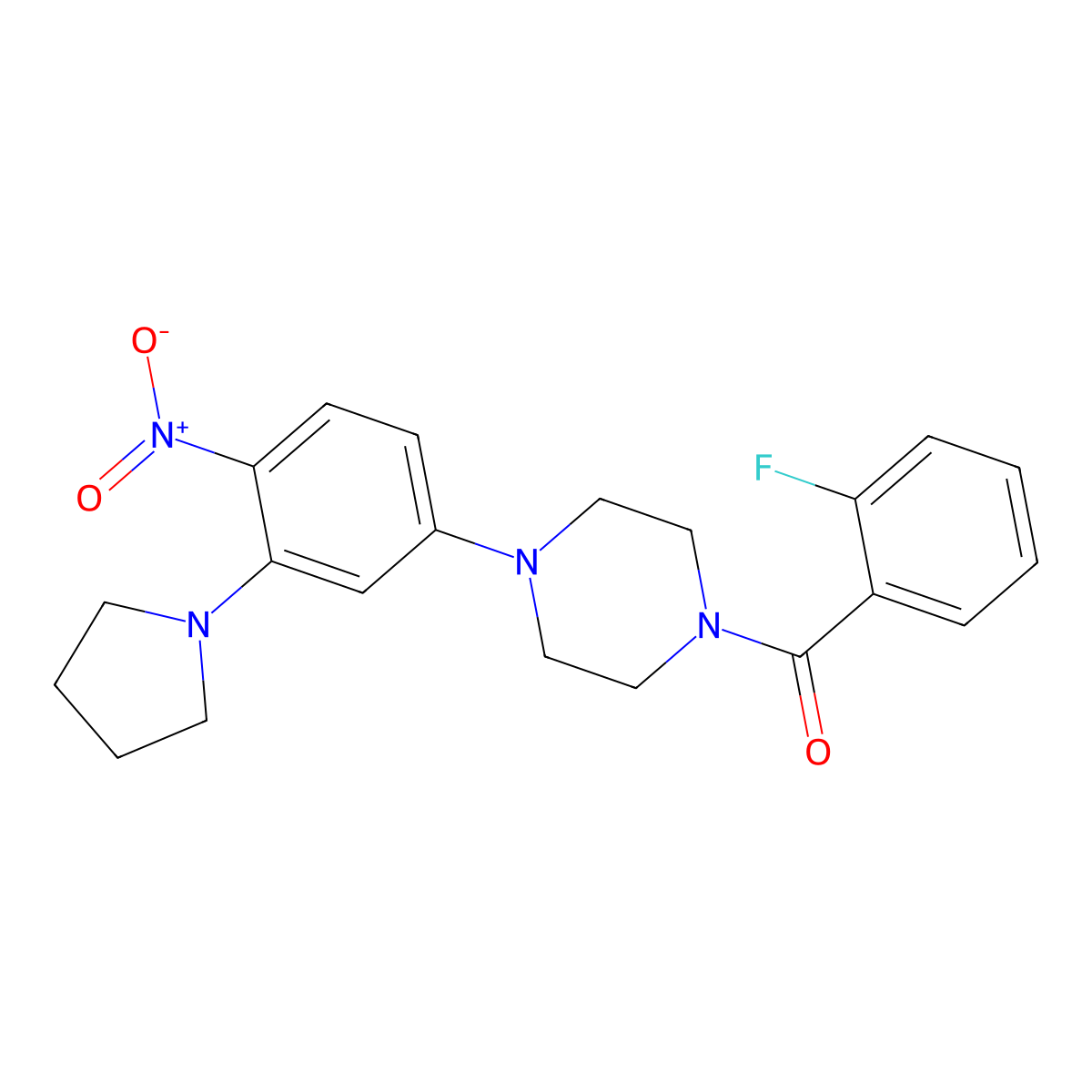 (2-Fluorophenyl)-[4-(4-nitro-3-pyrrolidin-1-ylphenyl)piperazin-1-yl]methanone molecular structure, CAS 585550-59-0