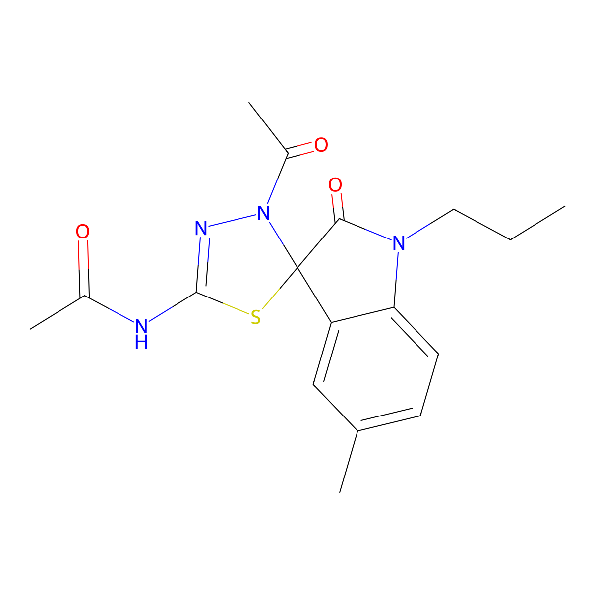 N-(4-acetyl-5'-methyl-2'-oxo-1'-propylspiro[1,3,4-thiadiazole-5,3'-indole]-2-yl)acetamide molecular structure, CAS 585550-60-3