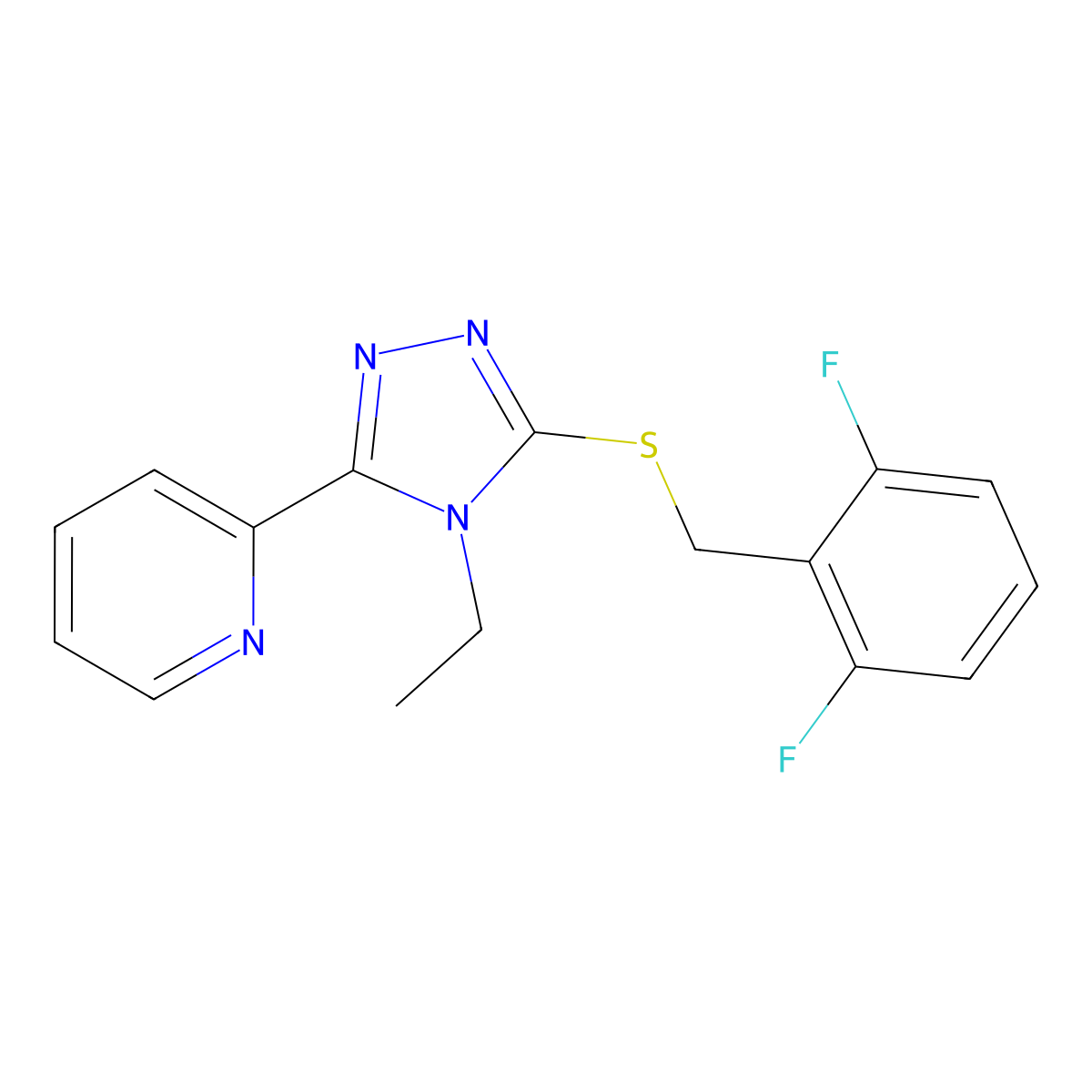 3-[(2,6-Difluorophenyl)methylthio]-4-ethyl-5-(2-pyridyl)-1,2,4-triazole molecular structure, CAS 585550-68-1