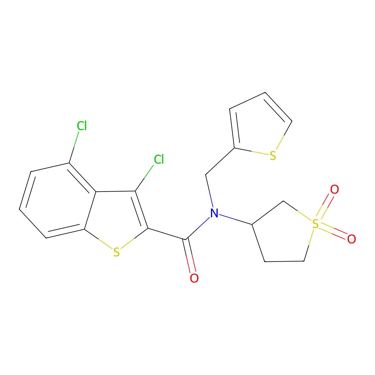 3,4-dichloro-N-(1,1-dioxidotetrahydro-3-thienyl)-N-(2-thienylmethyl)-1-benzothiophene-2-carboxamide molecular structure, CAS 585550-88-5