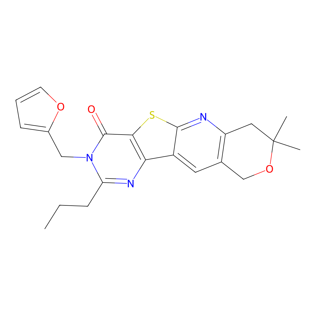 3-(2-furylmethyl)-8,8-dimethyl-2-propyl-7,10-dihydro-8H-pyrano[3'',4'':5',6']pyrido[3',2':4,5]thieno[3,2-d]pyrimidin-4(3H)-one molecular structure, CAS 585550-93-2