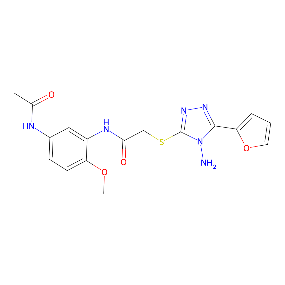 N-[5-(acetylamino)-2-methoxyphenyl]-2-{[4-amino-5-(furan-2-yl)-4H-1,2,4-triazol-3-yl]sulfanyl}acetamide molecular structure, CAS 585551-06-0