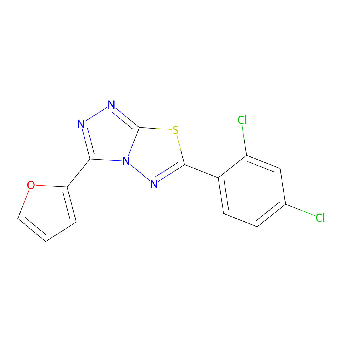 6-(2,4-Dichlorophenyl)-3-(furan-2-yl)-[1,2,4]triazolo[3,4-b][1,3,4]thiadiazole molecular structure, CAS 585551-09-3