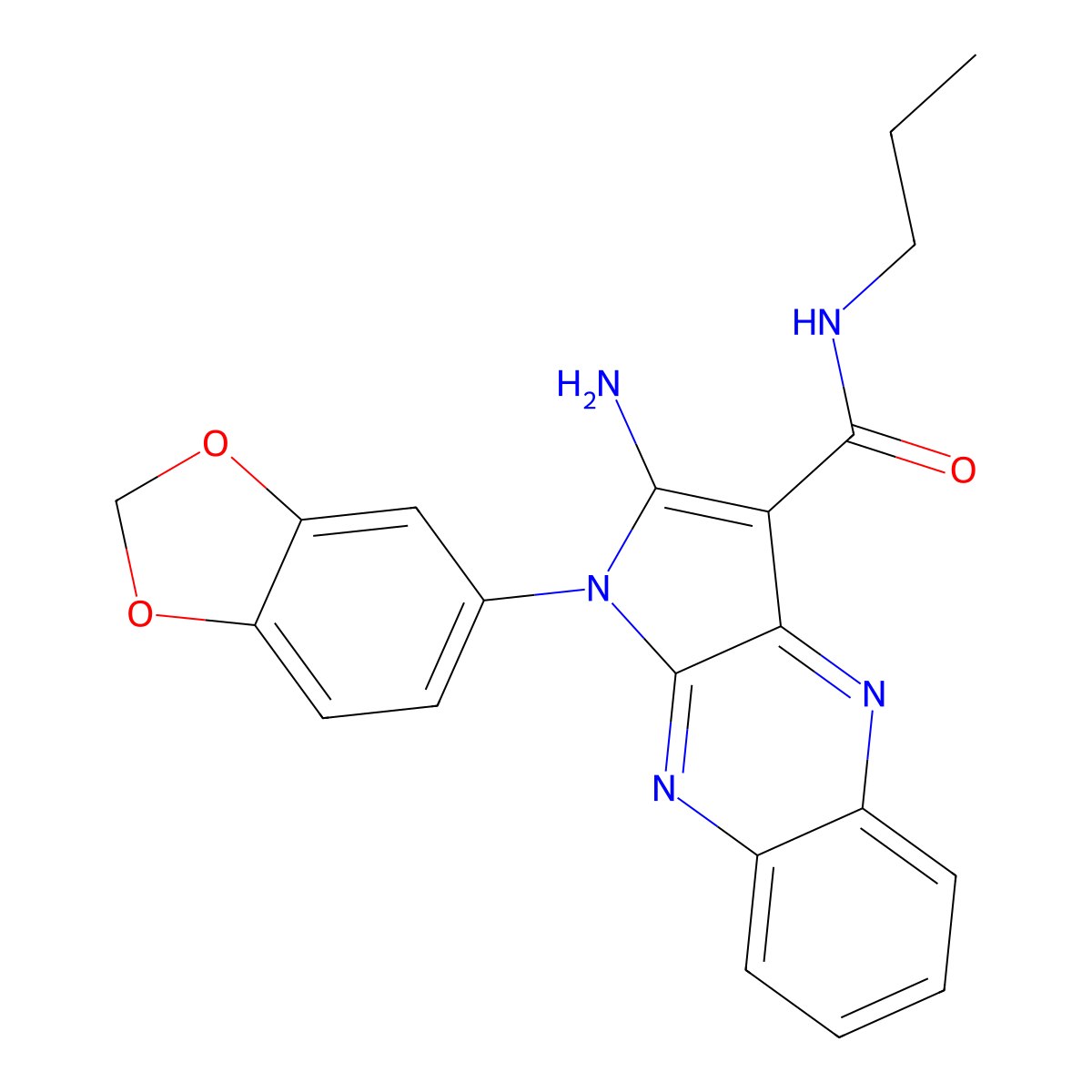 2-amino-1-(benzo[d][1,3]dioxol-5-yl)-N-propyl-1H-pyrrolo[2,3-b]quinoxaline-3-carboxamide molecular structure, CAS 585551-28-6