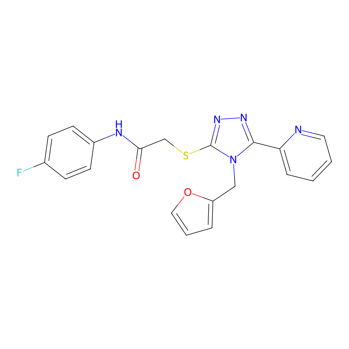 N-(4-fluorophenyl)-2-{[4-(furan-2-ylmethyl)-5-(pyridin-2-yl)-4H-1,2,4-triazol-3-yl]sulfanyl}acetamide molecular structure, CAS 585551-76-4