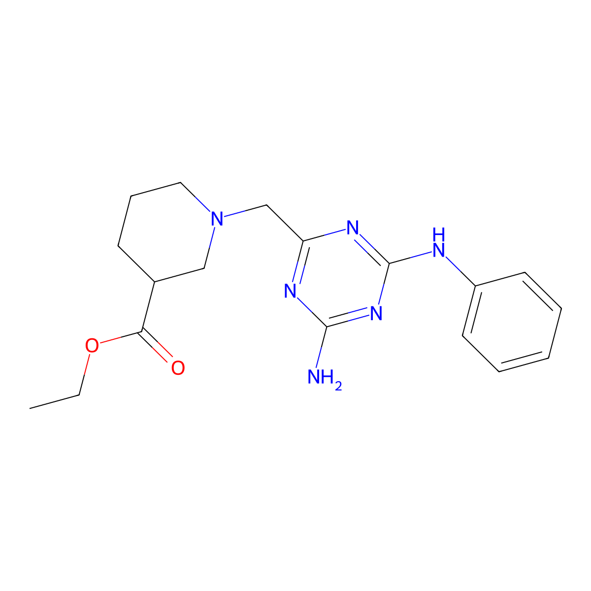 Ethyl 1-[(4-amino-6-anilino-1,3,5-triazin-2-yl)methyl]-3-piperidinecarboxylate molecular structure, CAS 585551-79-7