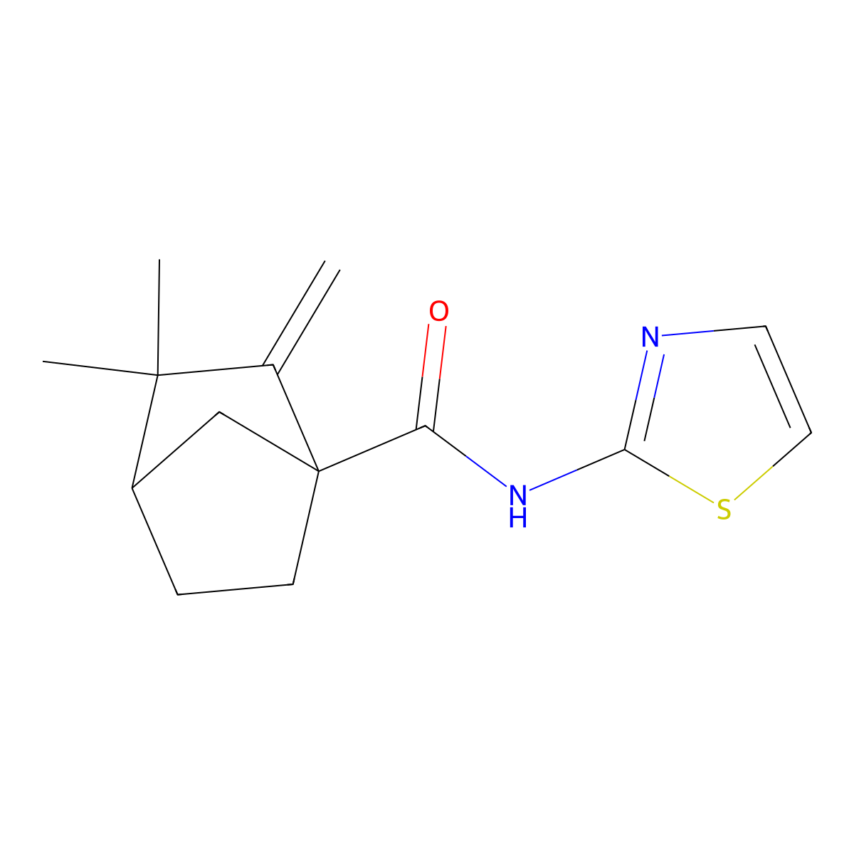 3,3-dimethyl-2-methylidene-N-(1,3-thiazol-2-yl)bicyclo[2.2.1]heptane-1-carboxamide molecular structure, CAS 585551-88-8