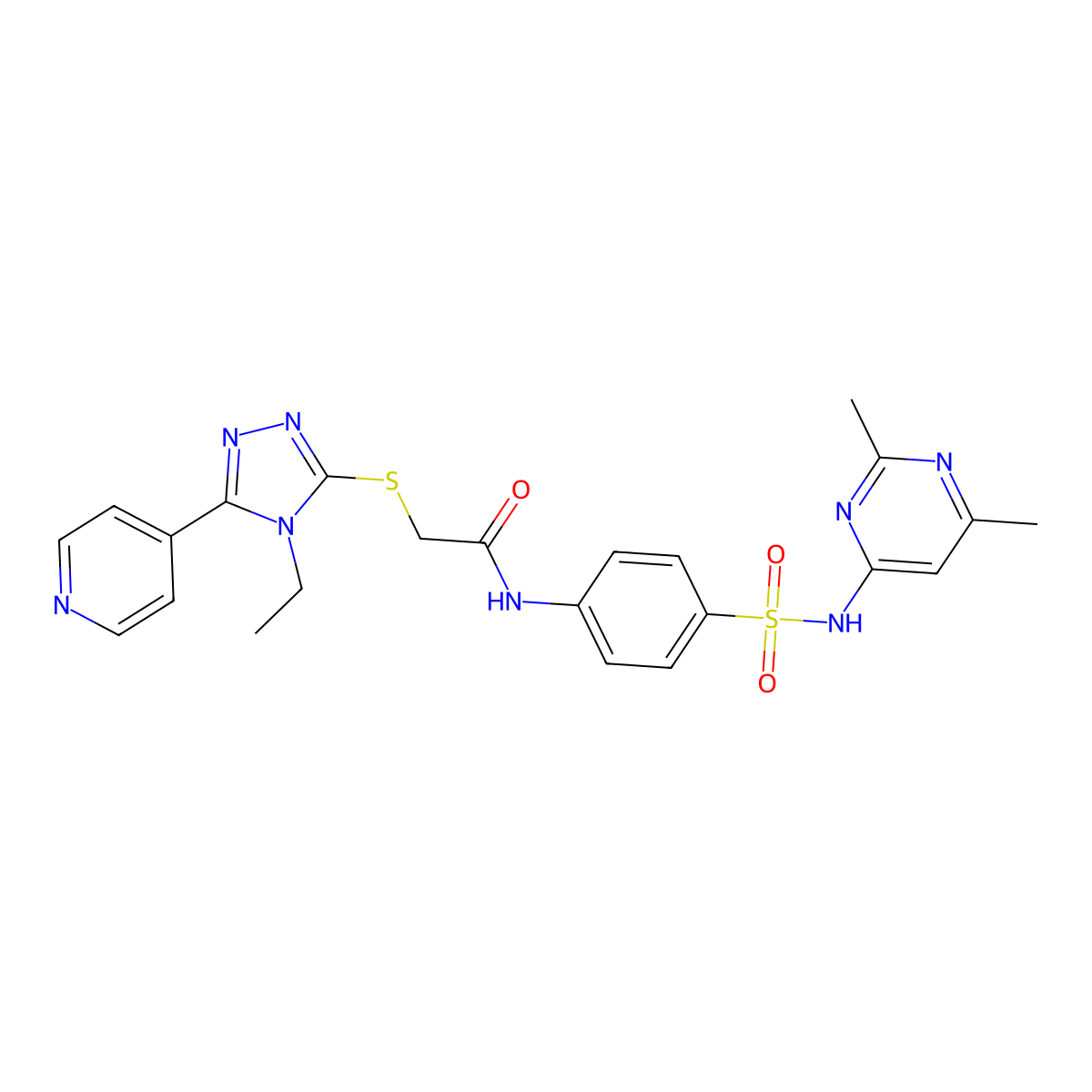 N-{4-[(2,6-dimethylpyrimidin-4-yl)sulfamoyl]phenyl}-2-{[4-ethyl-5-(pyridin-4-yl)-4H-1,2,4-triazol-3-yl]sulfanyl}acetamide molecular structure, CAS 585551-96-8