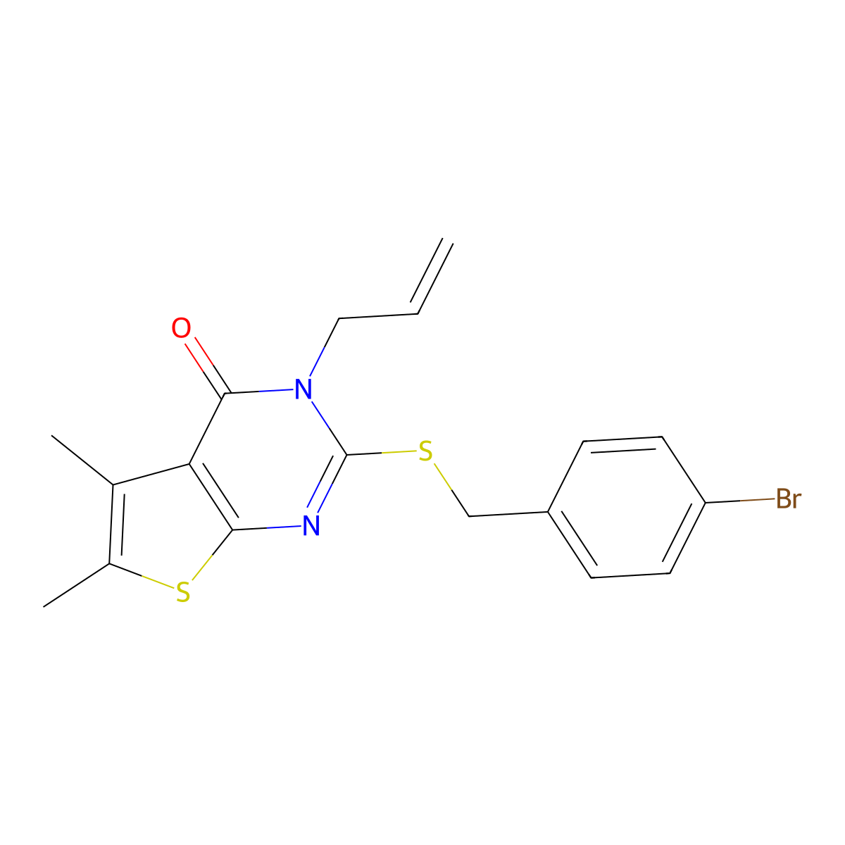 2-[(4-bromobenzyl)sulfanyl]-5,6-dimethyl-3-(prop-2-en-1-yl)thieno[2,3-d]pyrimidin-4(3H)-one molecular structure, CAS 585552-01-8