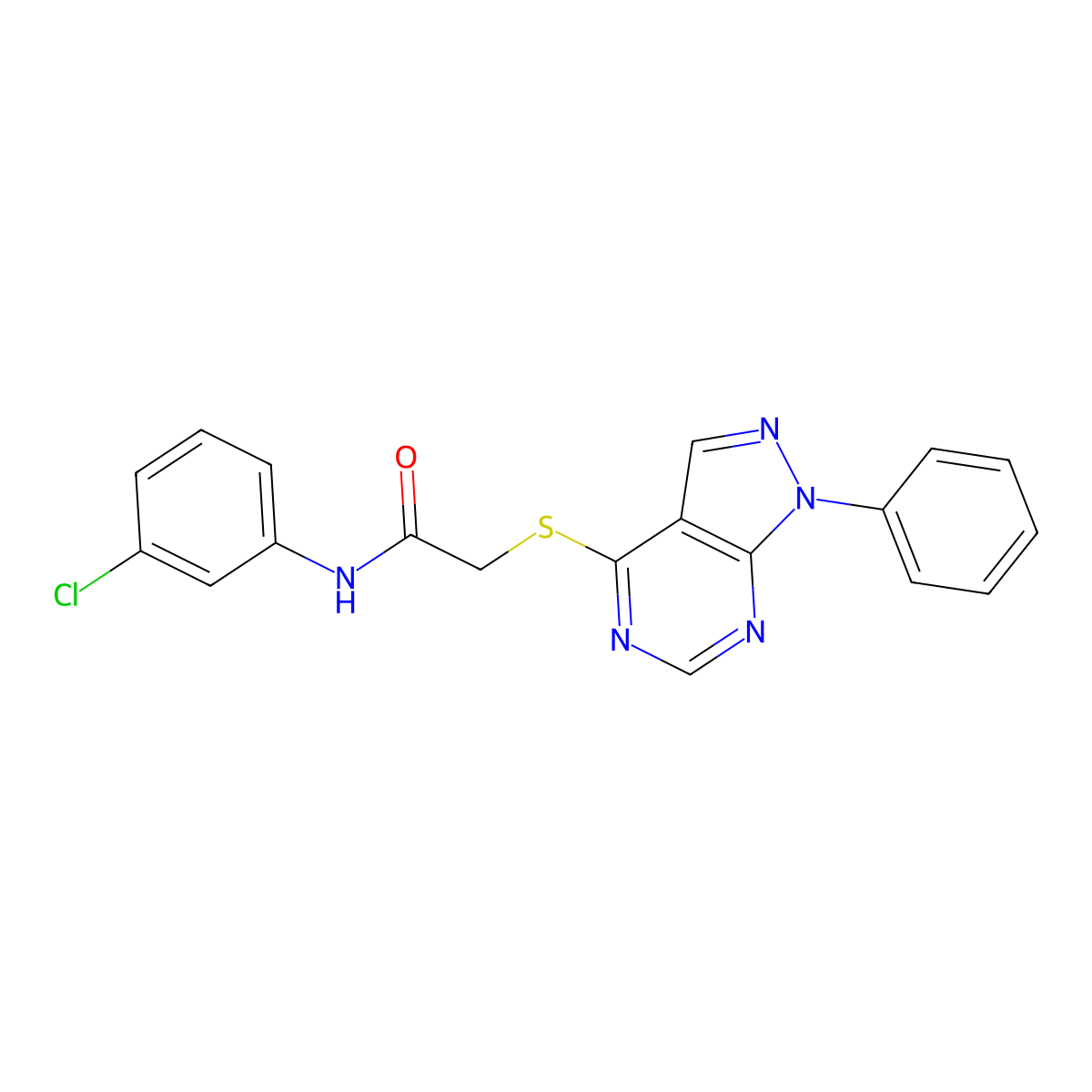 N-(3-chlorophenyl)-2-((1-phenyl-1H-pyrazolo[3,4-d]pyrimidin-4-yl)thio)acetamide molecular structure, CAS 585552-07-4
