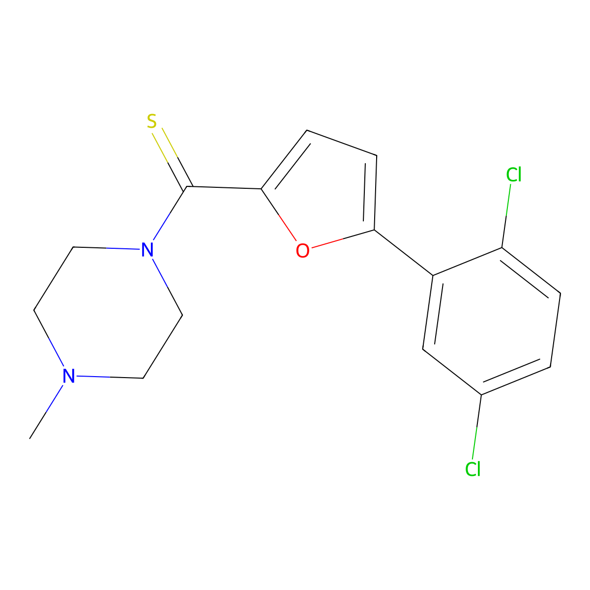 [5-(2,5-Dichlorophenyl)furan-2-yl]-(4-methylpiperazin-1-yl)methanethione molecular structure, CAS 585552-20-1