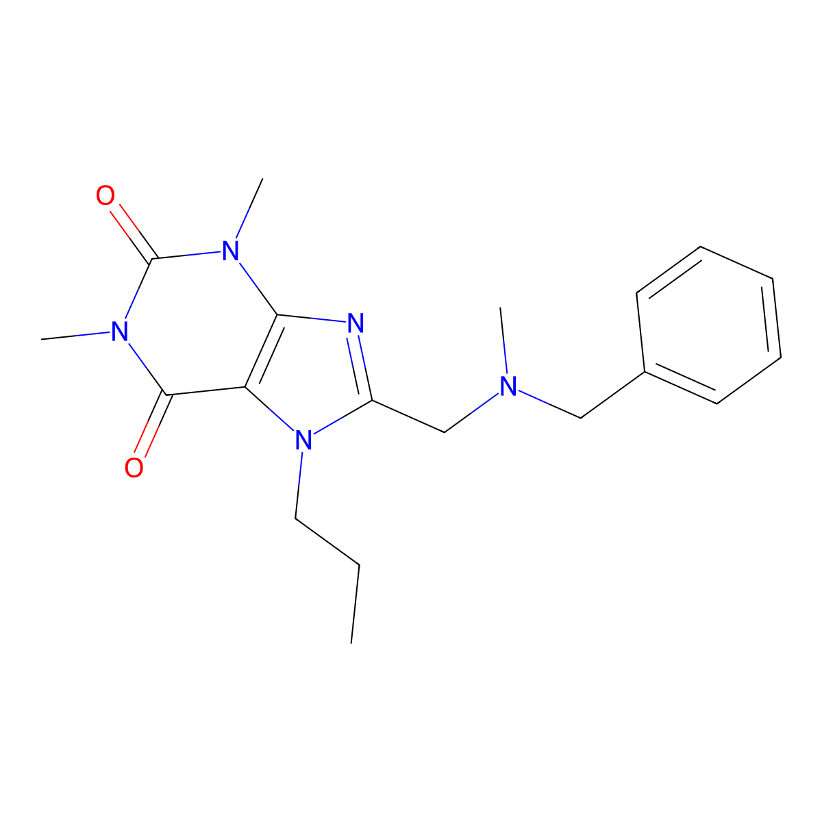 8-[(Benzyl-methyl-amino)-methyl]-1,3-dimethyl-7-propyl-3,7-dihydro-purine-2,6-dione molecular structure, CAS 585552-22-3