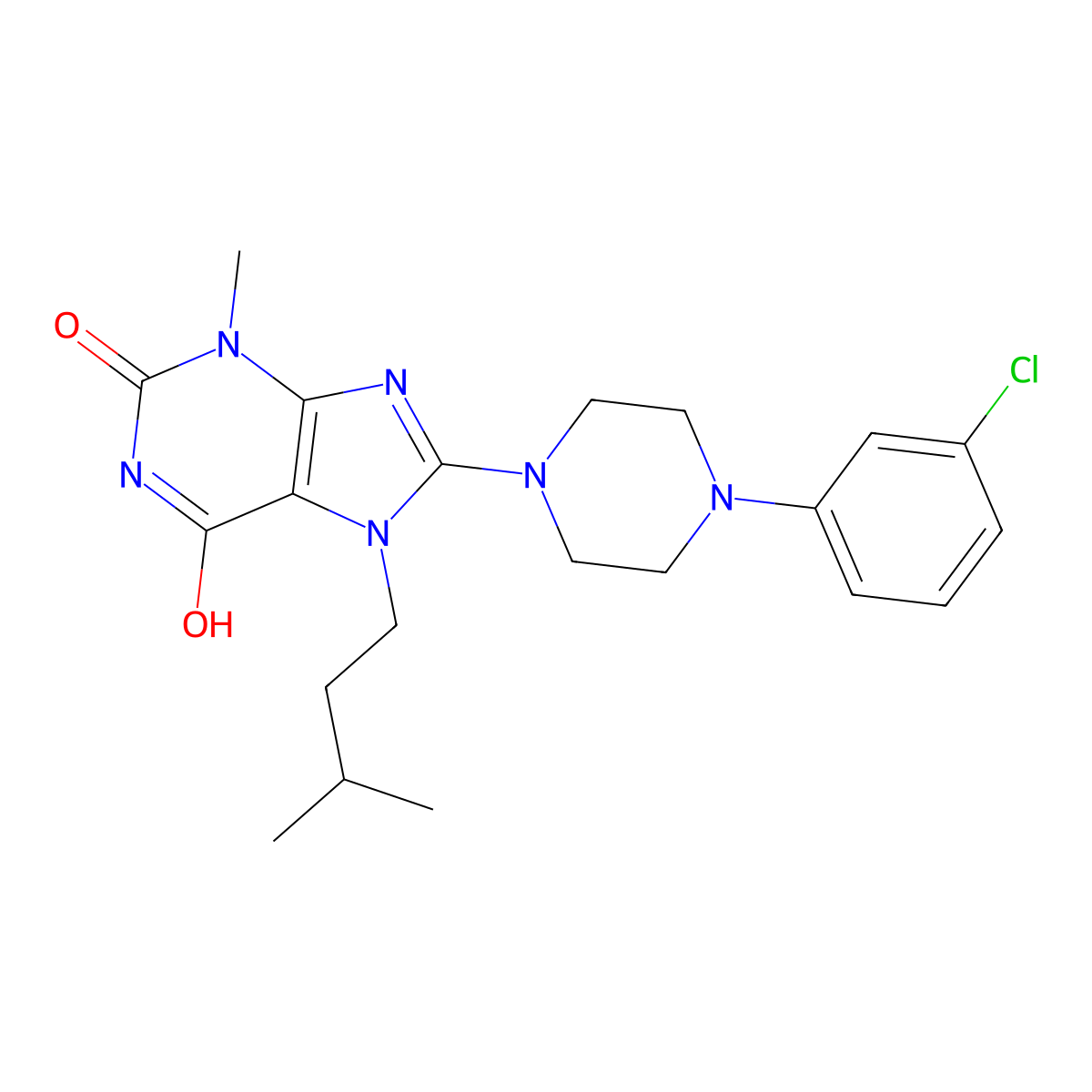 8-[4-(3-Chlorophenyl)piperazin-1-yl]-3-methyl-7-(3-methylbutyl)purine-2,6-dione molecular structure, CAS 585552-26-7