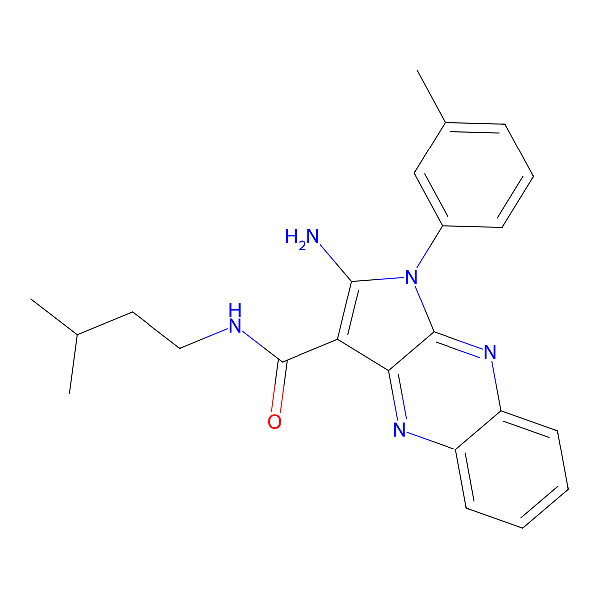 2-amino-N-(3-methylbutyl)-1-(3-methylphenyl)pyrrolo[3,2-b]quinoxaline-3-carboxamide molecular structure, CAS 585552-27-8