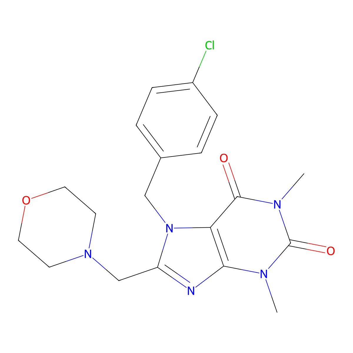 7-(4-chlorobenzyl)-1,3-dimethyl-8-(morpholin-4-ylmethyl)-3,7-dihydro-1H-purine-2,6-dione molecular structure, CAS 585552-29-0