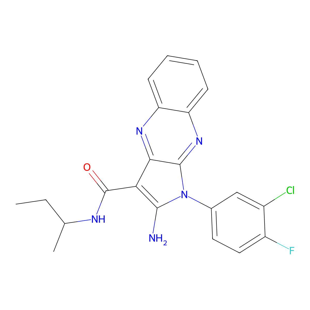 2-amino-N-(sec-butyl)-1-(3-chloro-4-fluorophenyl)-1H-pyrrolo[2,3-b]quinoxaline-3-carboxamide molecular structure, CAS 585552-38-1