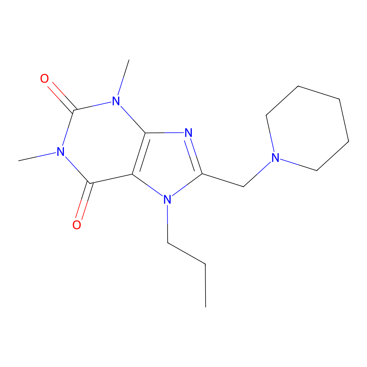 1,3-dimethyl-8-(piperidin-1-ylmethyl)-7-propyl-1H-purine-2,6(3H,7H)-dione molecular structure, CAS 585552-79-0